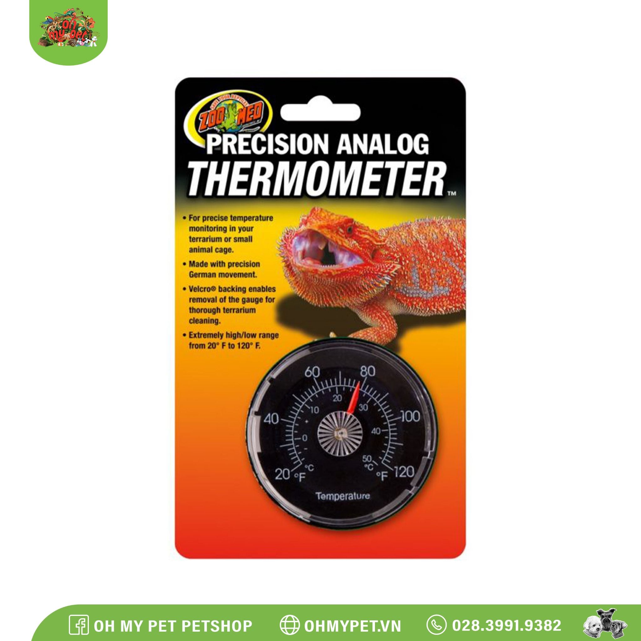 Đồng hồ đo nhiệt độ chuồng bò sát | Precision Analog Reptile Thermometer | ZOOMED