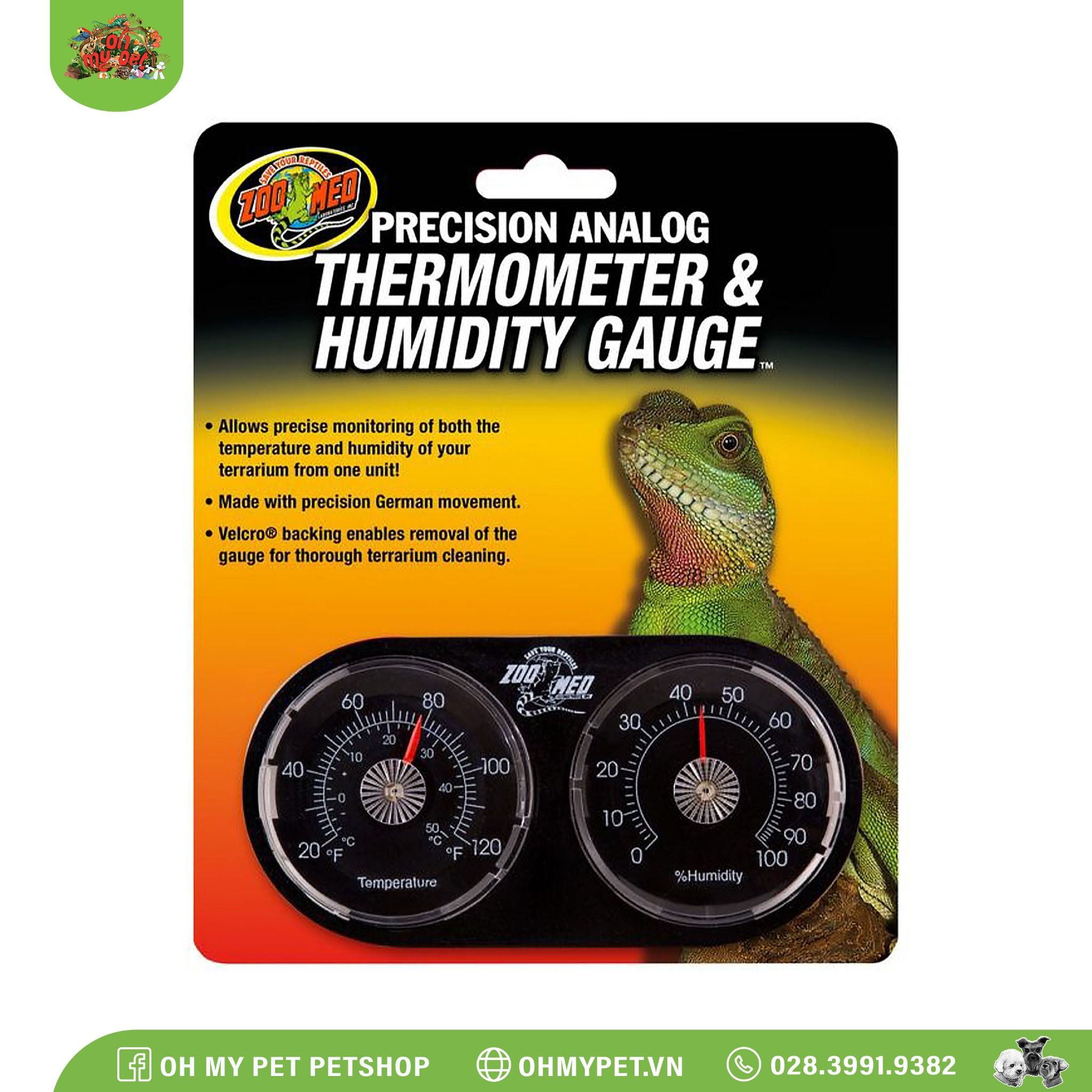 Đồng hồ đo nhiệt độ & độ ẩm chuồng bò sát | Analog Thermometer & Humidity Gauge | ZOOMED
