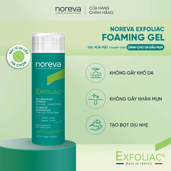 GEL LÀM SẠCH TẠO BỌT CHO DA MỤN EXLOLIAC INTENSIVE FOAMING GEL 200ML