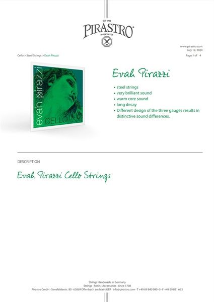 Dây đàn Cello Pirastro Evah Pirazzi D Cello 4/4