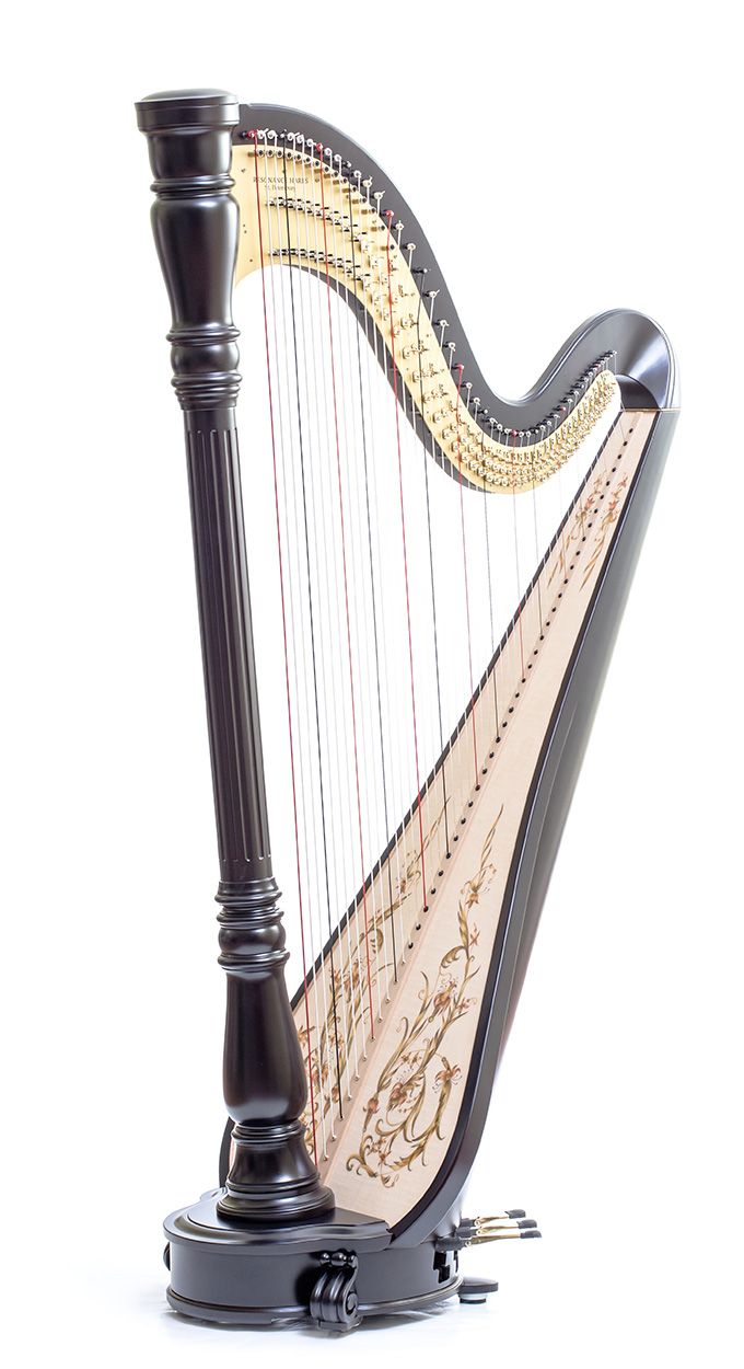  Strings pedal harp, black with soundboard decorration (gloss) 