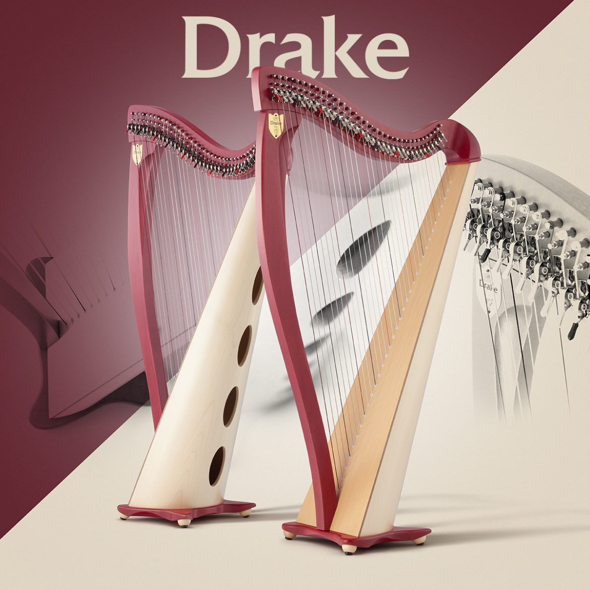 Đàn Harp Lever Lyon & Healy Drake Burgundy & Natural