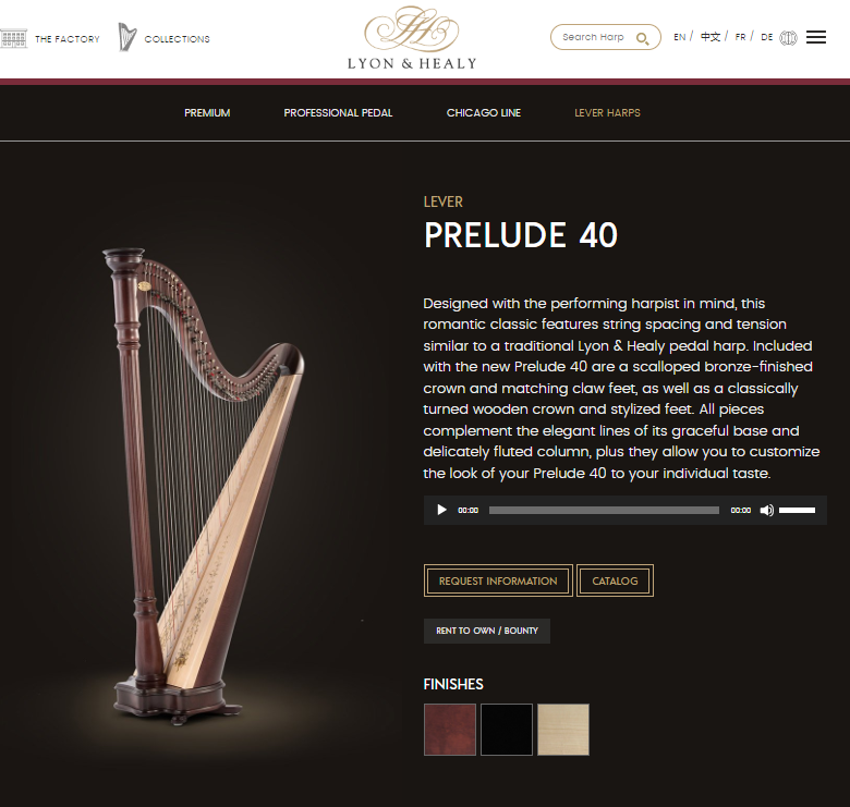 Đàn Harp Lever Lyon & Healy Prelude 40 Ebony