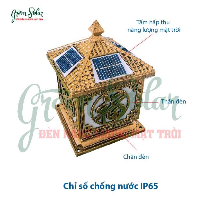 Đèn trụ cổng chữ Phúc vàng đồng - Size trung