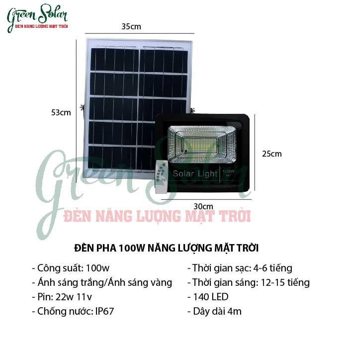 Đèn Pha 100W Ánh Sáng Mạnh – Đèn Năng Lượng Mặt Trời Cao Cấp – Ánh Sáng Vàng