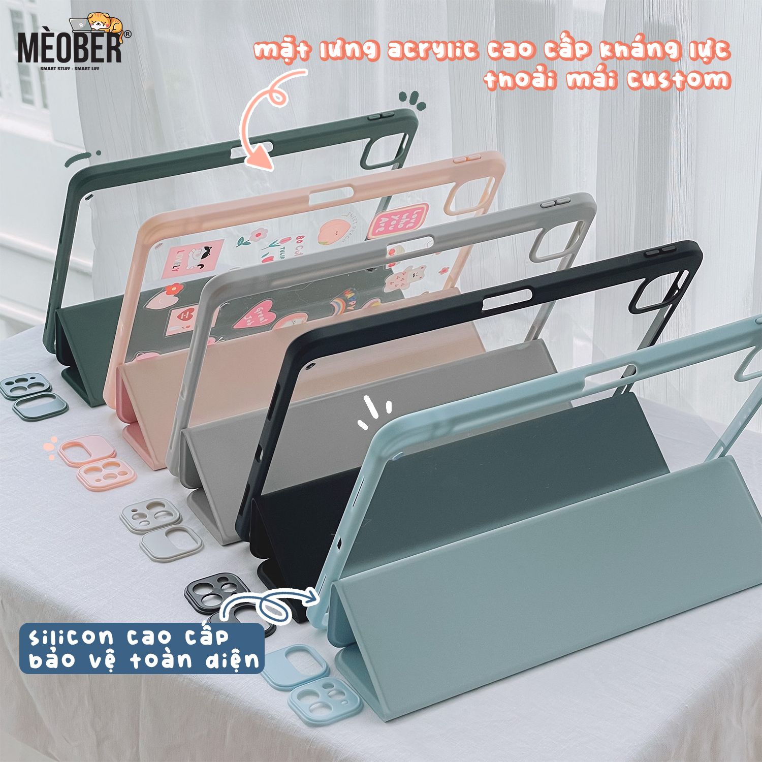 Bao da nam châm iPad, tháo rời 2 mảnh cho Pro 11, Mini 6, Air 4 5 6, 10.2 inch - Có khe sạc bút, mặt lưng trong