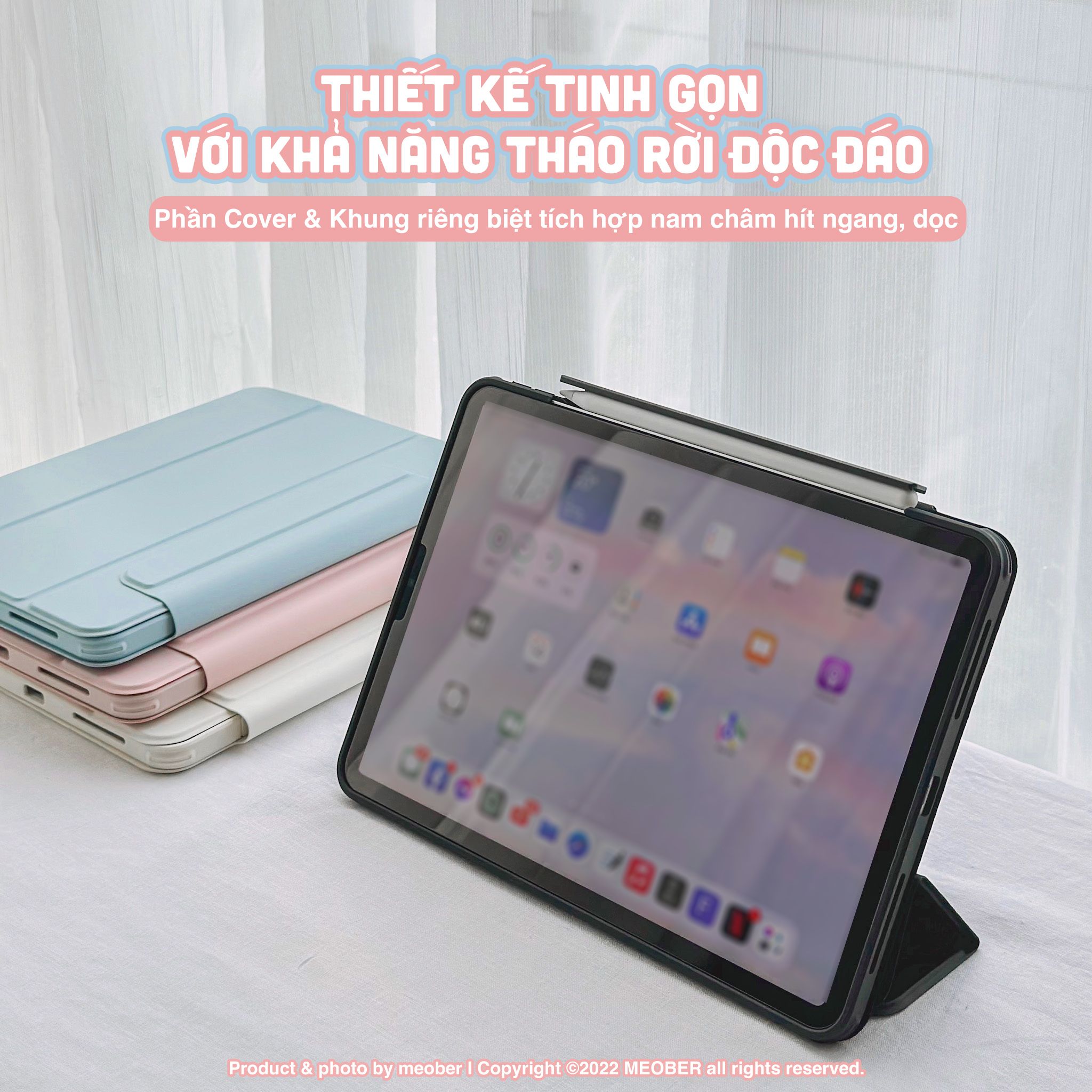 Bao da Nam Châm Xoay 360 dành cho iPad Gen 7/8/9/10, Air4/5, Pro 11 12.9 - Hỗ trợ tháo rời linh hoạt, khe sạc bút đóng mở thông minh