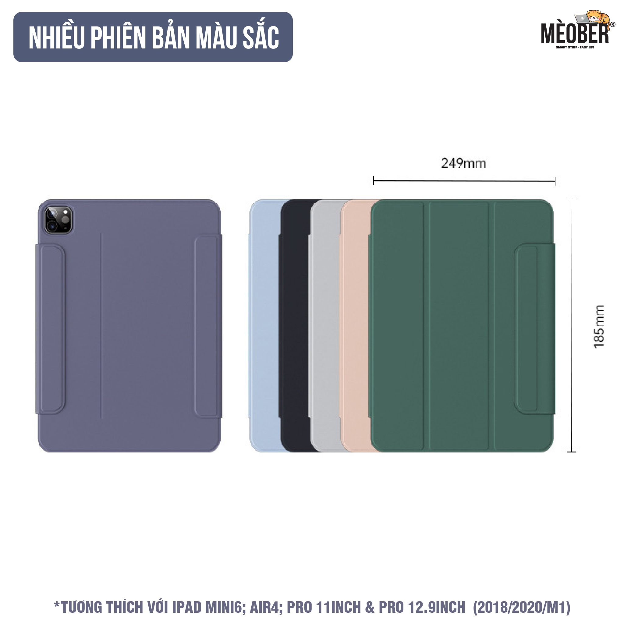 Bao da iPad nam châm tháo rời cho Pro 11, Air 4, 12.9 inch, mini 6 - Case iPad 3 mảnh hít nam châm