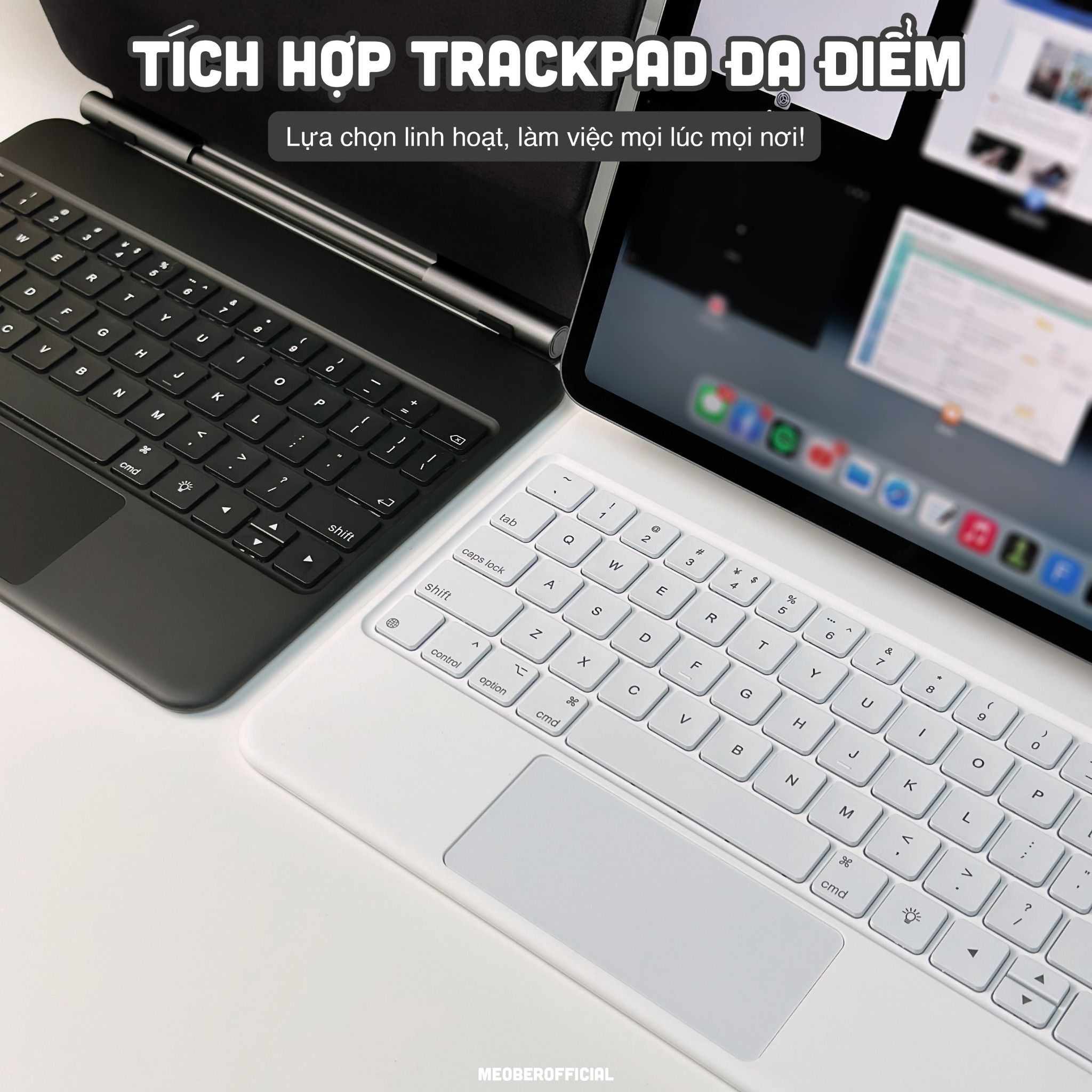 Bao Da Kèm Bàn Phím Wireless Magic Keyboard cho iPad Air4/5/6/7, Gen 10&11,Pro11 12.9 2020 M1 M2