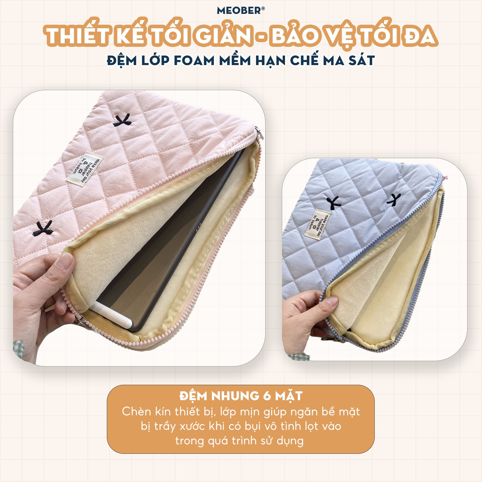 Túi chống sốc Nơ Coquette Ribbon cho iPad & Laptop - Thiết kế tối giản pastel hoạ tiết nơ dễ thương, lót đệm êm ái bảo vệ tối đa by MèoBer