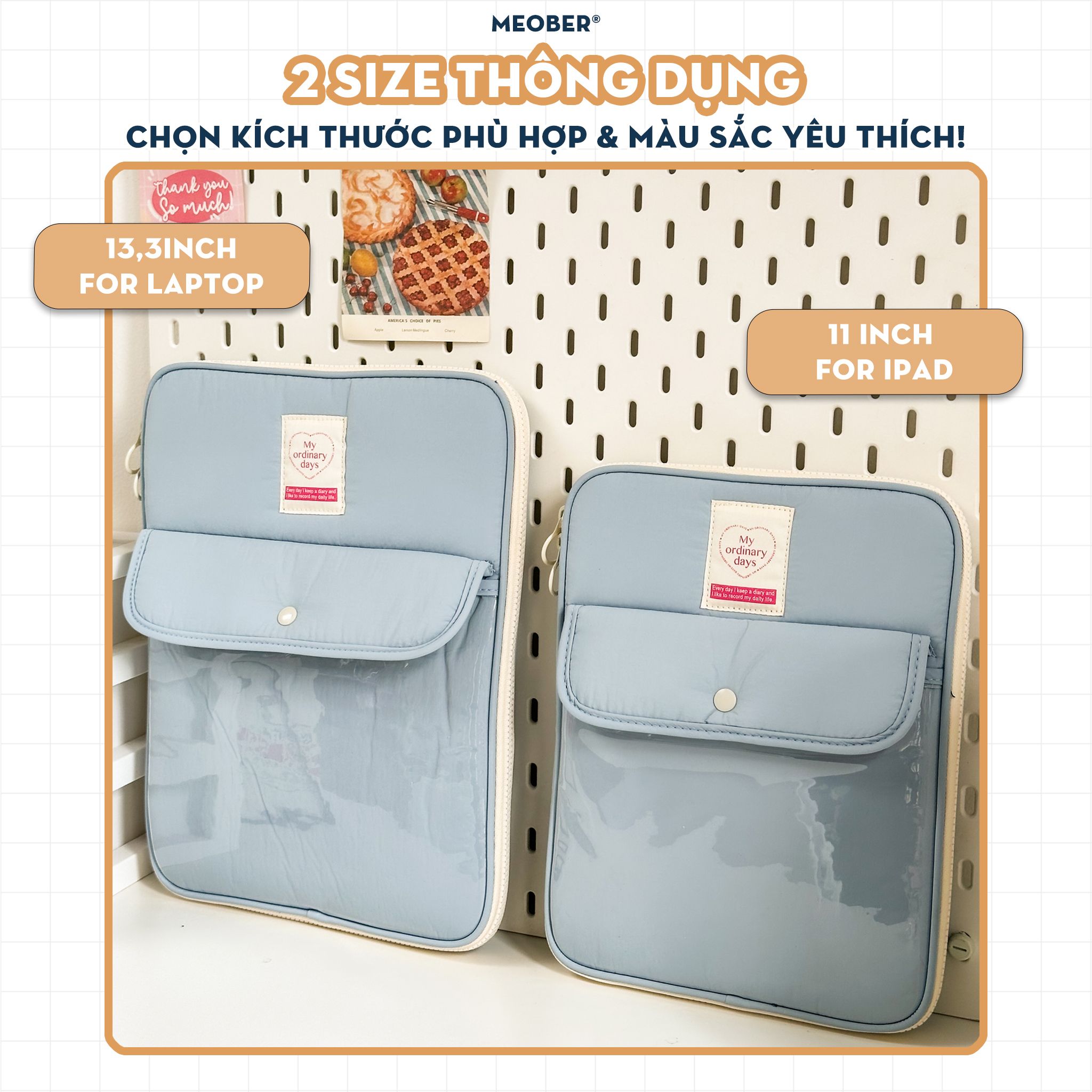 Túi chống sốc cho iPad & Laptop đa năng Basic Daily Korea Style - Thiết kế tối giản pastel, chia ngăn thông minh bảo vệ tối đa by MèoBer