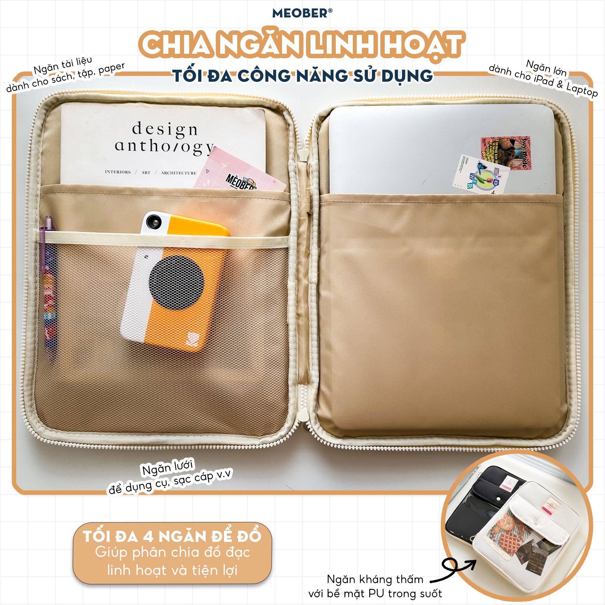 Túi chống sốc cho iPad & Laptop đa năng Basic Daily Korea Style - Thiết kế tối giản pastel, chia ngăn thông minh bảo vệ tối đa by MèoBer