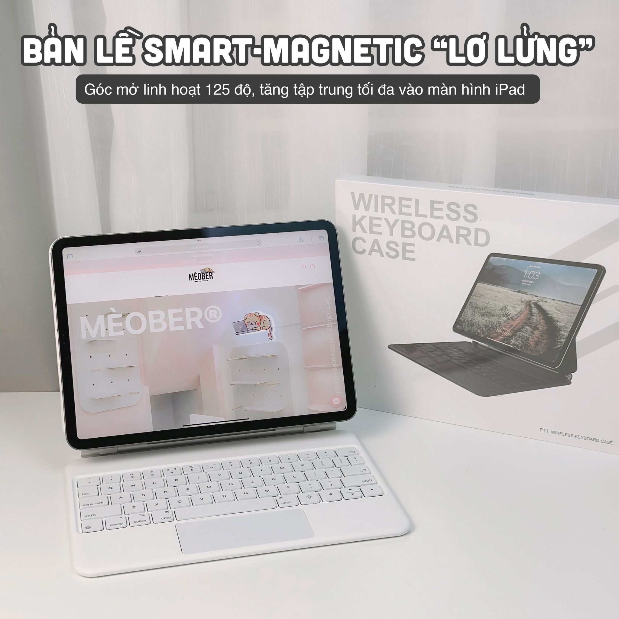 Bao Da Kèm Bàn Phím Wireless Magic Keyboard cho iPad Air4/5/6/7, Gen 10&11,Pro11 12.9 2020 M1 M2