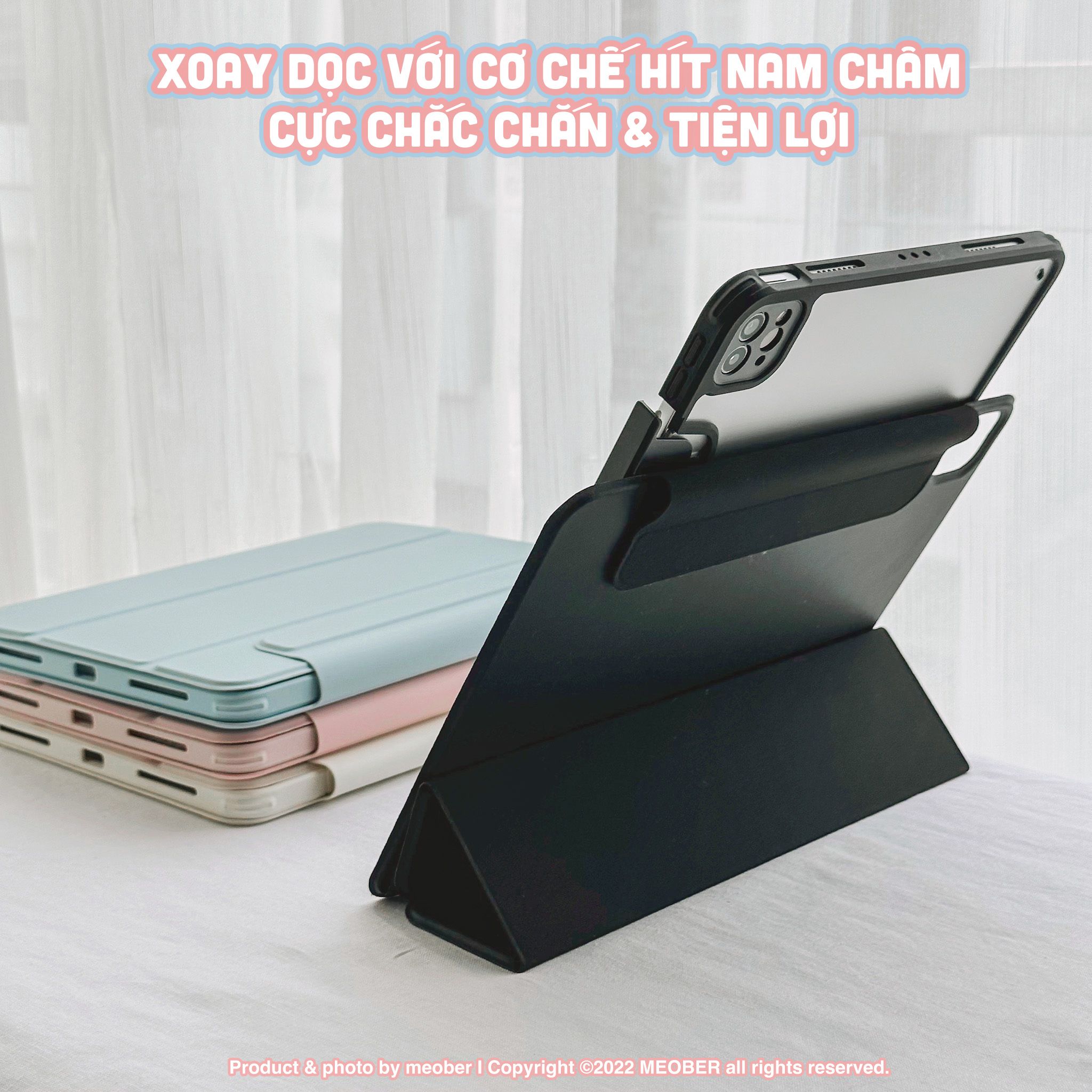 Bao da Nam Châm Xoay 360 dành cho iPad Gen 7/8/9/10, Air4/5, Pro 11 12.9 - Hỗ trợ tháo rời linh hoạt, khe sạc bút đóng mở thông minh