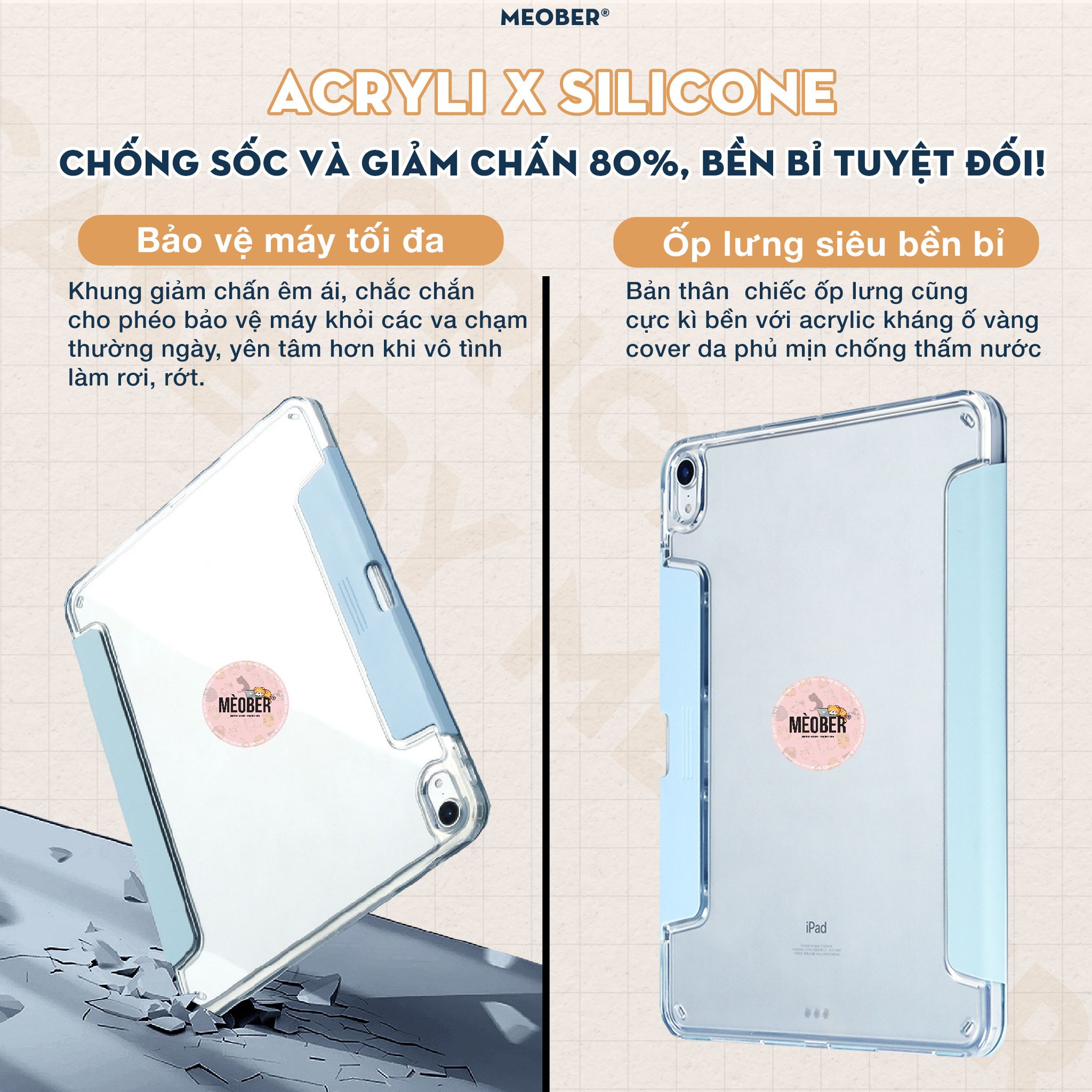 Bao da i Pad Origami gấp xếp xoay 360 cho Pro 11, Air 4/5/6/7, Gen7/8/9/10/11, Pro M4 - khay bút ẩn, lưng viền trong suốt by MèoBer