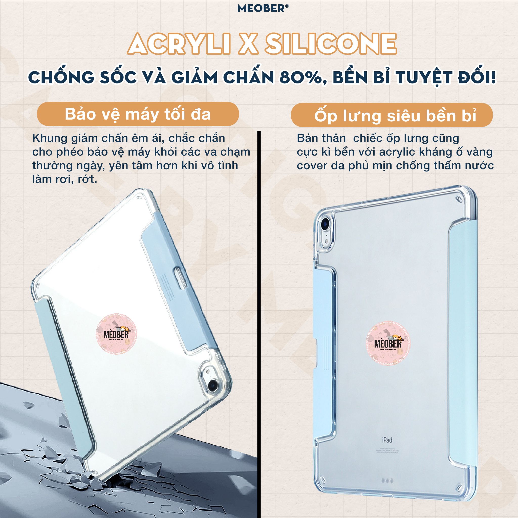  Bao da i Pad Origami gấp xếp xoay 360 cho  Pro 11, Mini 6, Air 4, 10.2 - khay bút ẩn, lưng viền trong suốt by MèoBer 