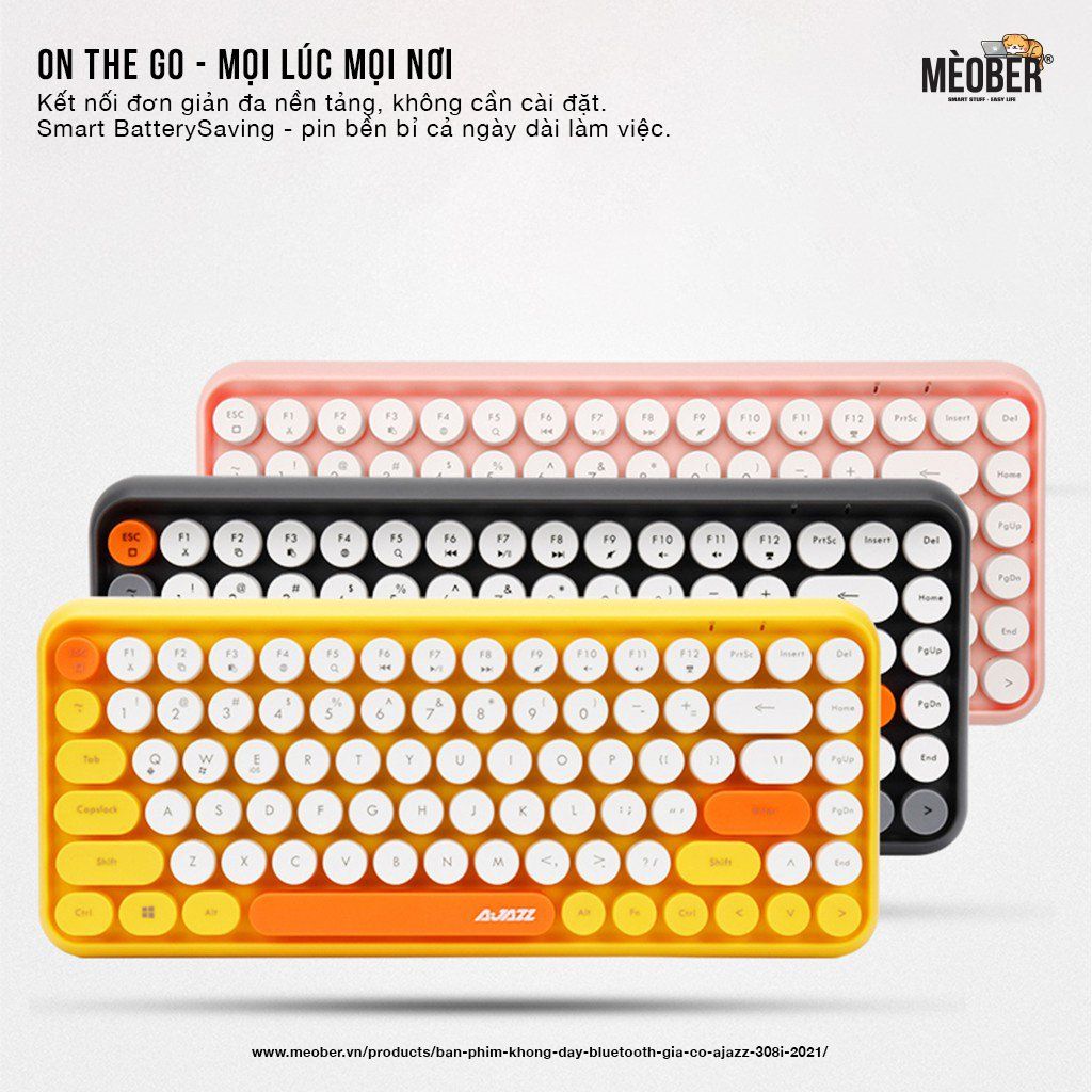 Bàn phím không dây bluetooth giả cơ AJAZZ 308i 2021 chính hãng dành cho iPad, máy tính bảng, MacBook, Laptop, PC v.v