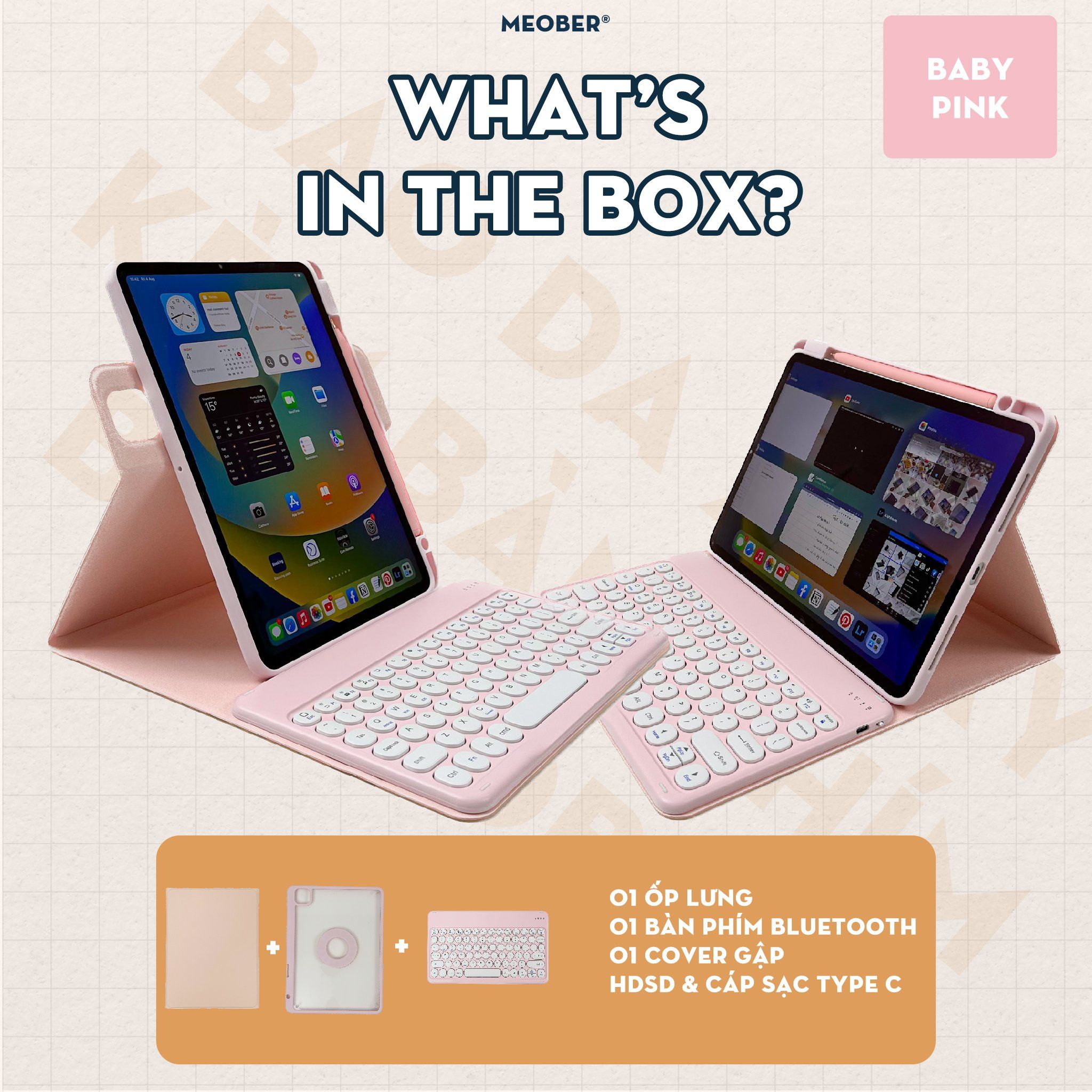 Bao da iPad Xoay kèm bàn phím - Case Keyboard 360 by Meober dành cho Gen 8/9/10 Air4/5/6 Pro11