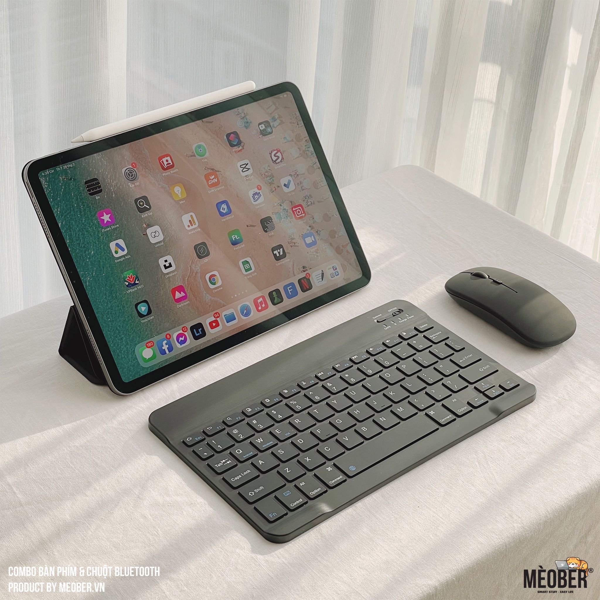  Bộ Bàn Phím và Chuột Bluetooth Không Dây Siêu Mỏng Nhẹ Dành Cho iPad Pro 11, Air4, Gen 5/6/7/8/9, Laptop, Smartphone v.v 