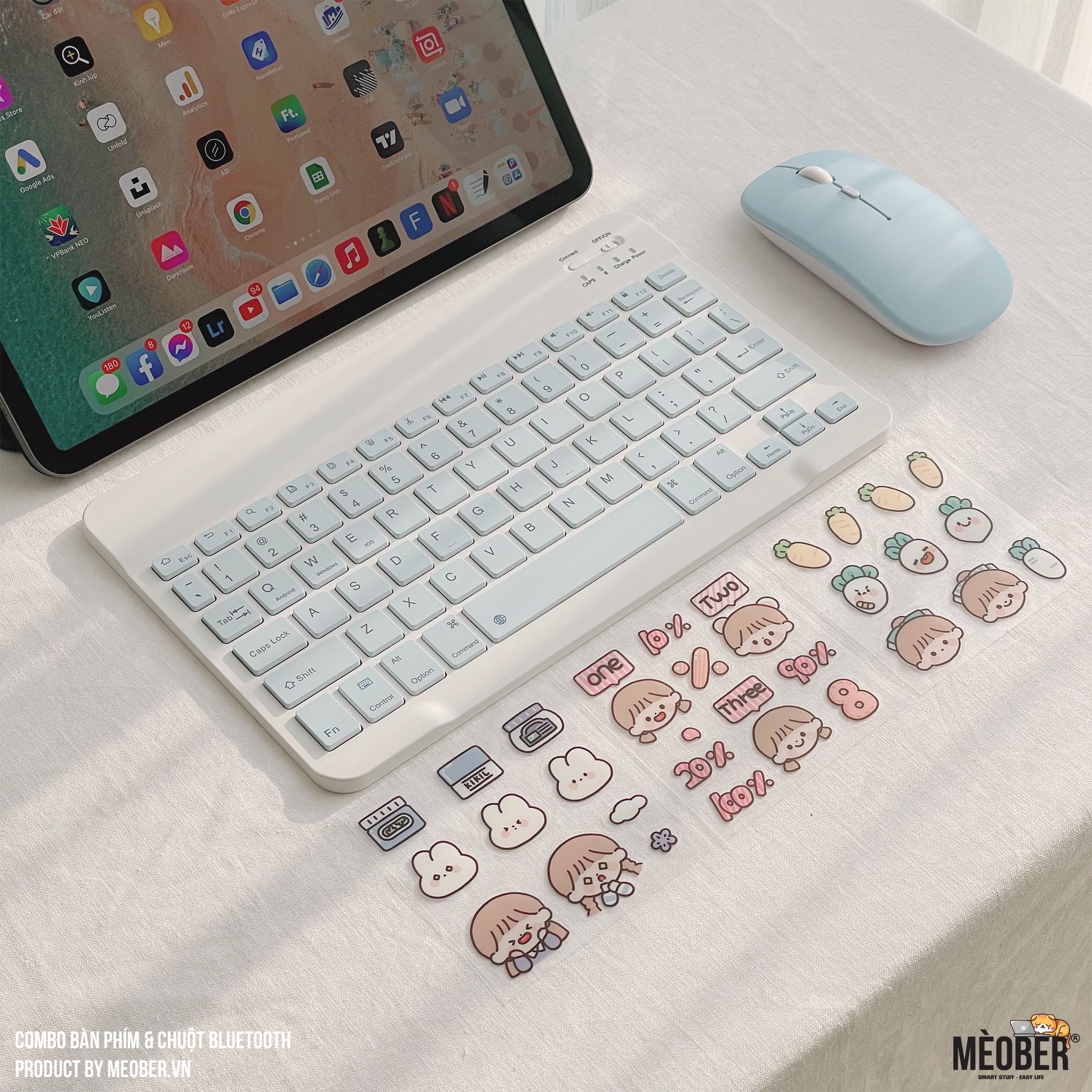 Bộ Bàn Phím và Chuột Bluetooth Không Dây Siêu Mỏng Nhẹ Dành Cho iPad Pro 11, Air4, Gen 5/6/7/8/9, Laptop, Smartphone v.v