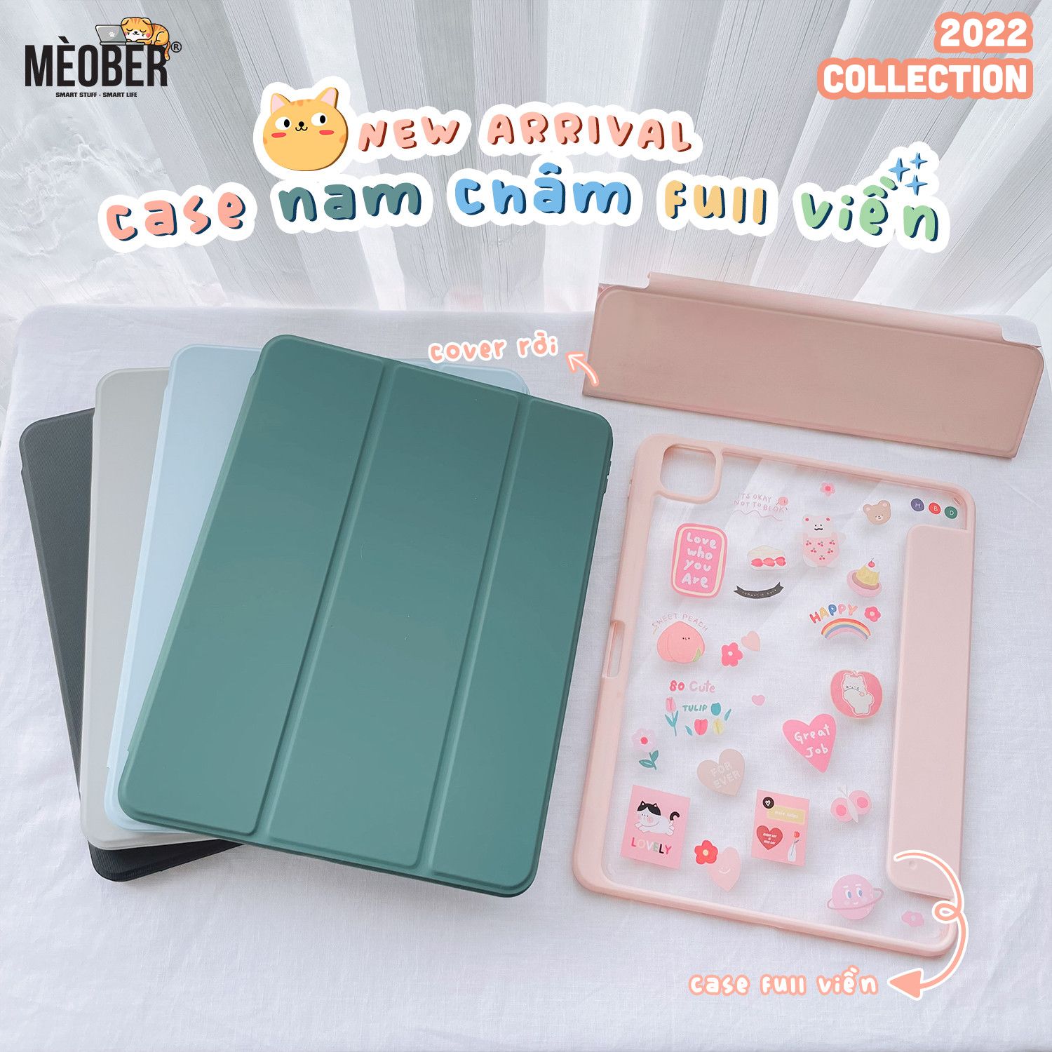 Bao da nam châm iPad, tháo rời 2 mảnh cho Pro 11, Mini 6, Air 4 5 6, 10.2 inch - Có khe sạc bút, mặt lưng trong
