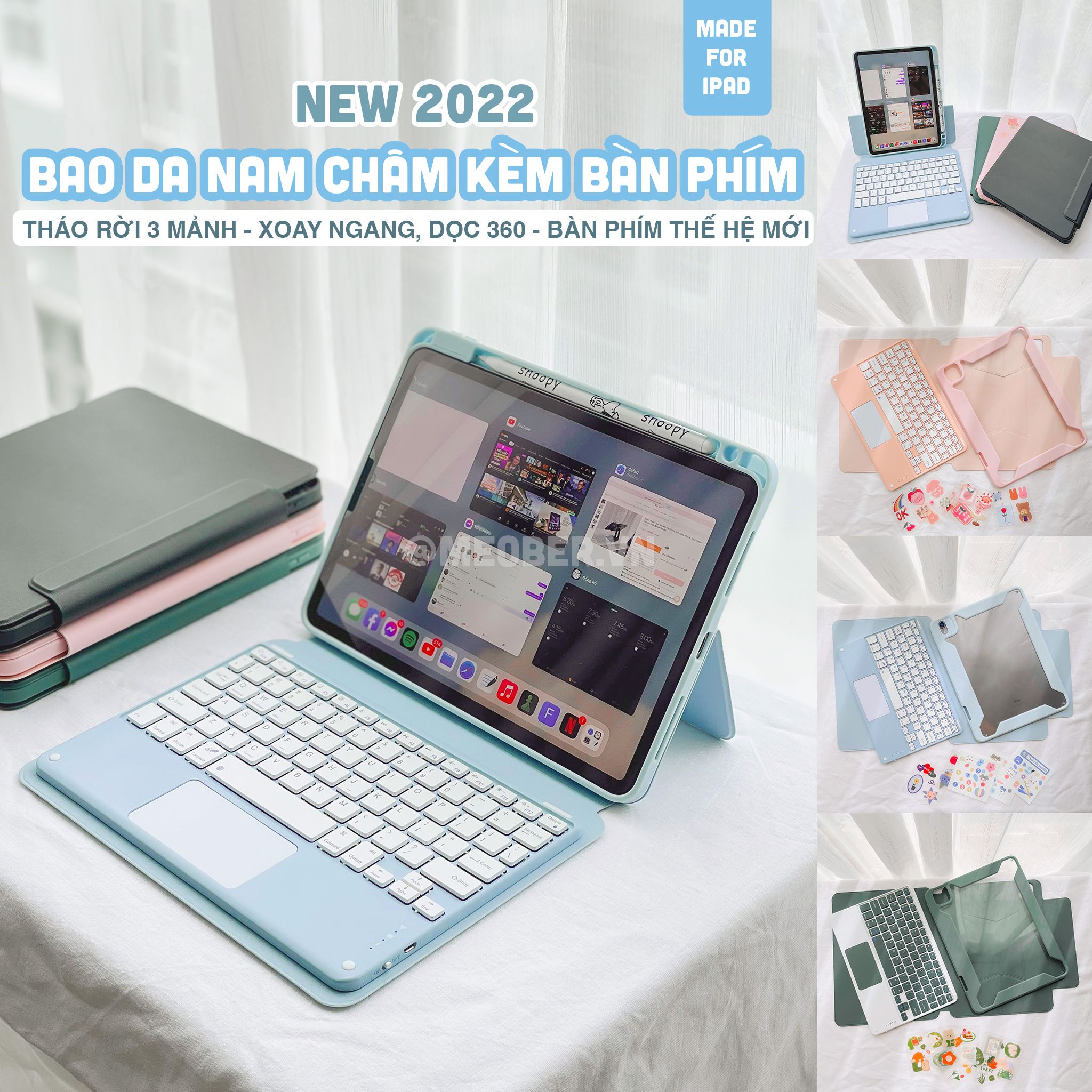  [Premium] Bao Da Nam Châm Kèm Bàn Phím Tháo Rời Cho iPad Pro 11, Air 4/5, Mini 6, 12.9inch M1 