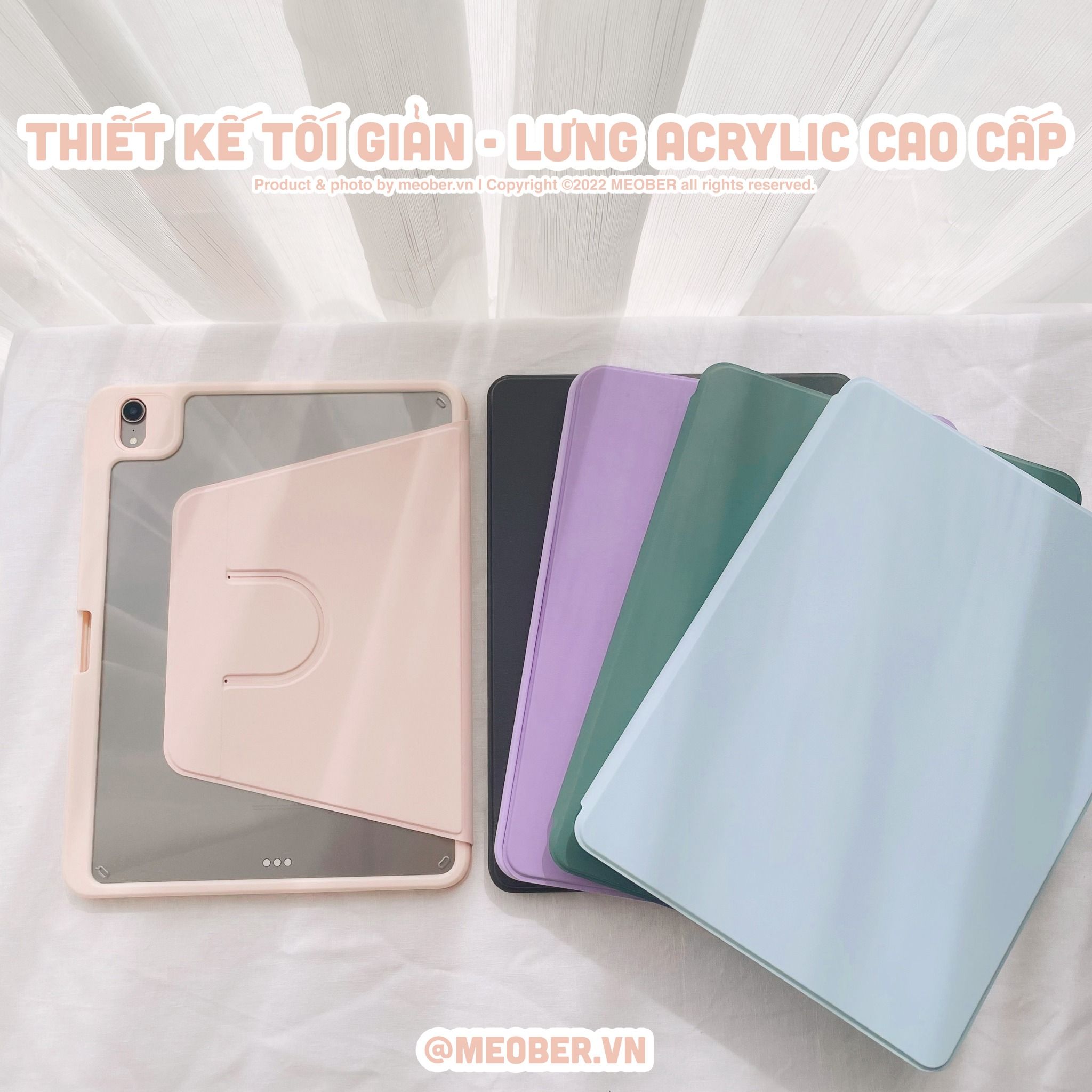 Bao da iPad Xoay Dọc 360 cho iPad Pro 11, Mini 6/7, Air 4/5/6/7, 10.2 inch, Gen10/11, Pro M4 - Có khe sạc bút, lưng trong suốt
