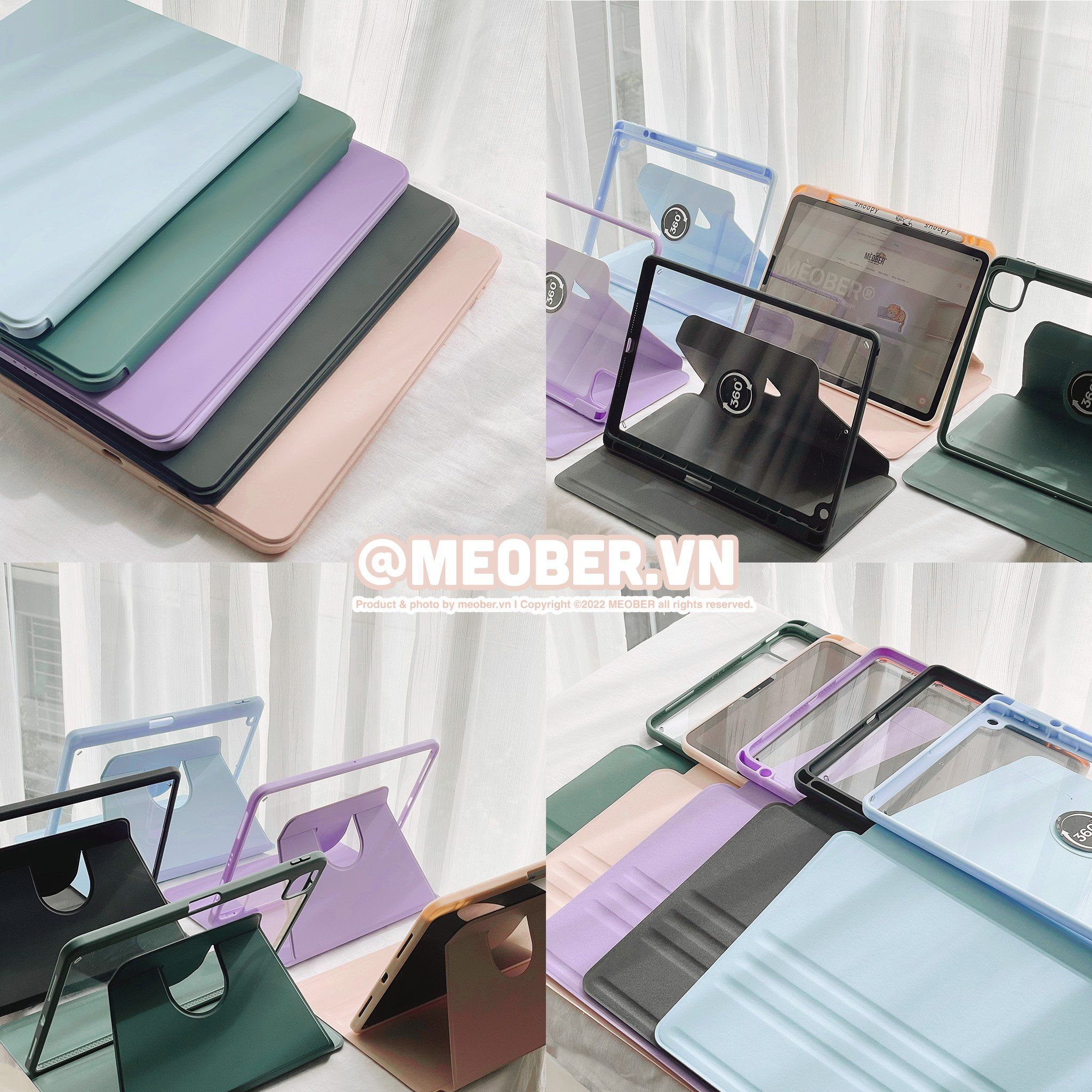 Bao da iPad Xoay Dọc 360 cho iPad Pro 11, Mini 6/7, Air 4/5/6/7, 10.2 inch, Gen10/11, Pro M4 - Có khe sạc bút, lưng trong suốt
