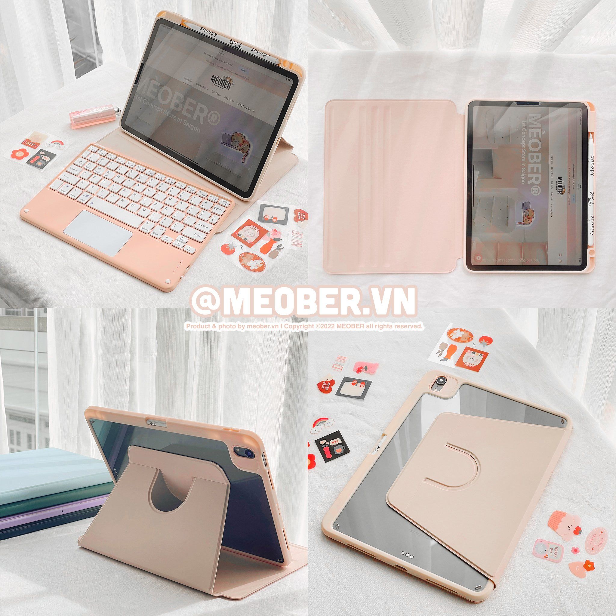 Bao da iPad Xoay Dọc 360 cho iPad Pro 11, Mini 6/7, Air 4/5/6/7, 10.2 inch, Gen10/11, Pro M4 - Có khe sạc bút, lưng trong suốt