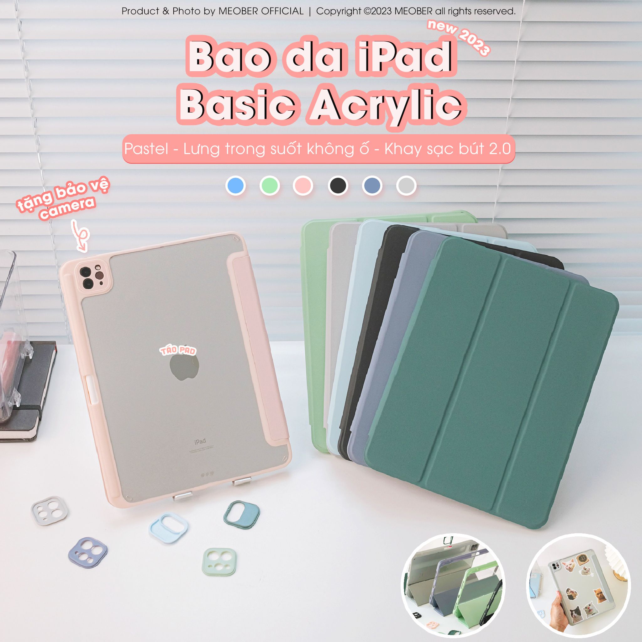 Bao da iPad Basic Acrylic tối giản, lưng trong suốt, chống vỡ, chống ố, cho Air4/5/6/7-Pro11-Gen5/6/7/8/9/10/11-ProM4