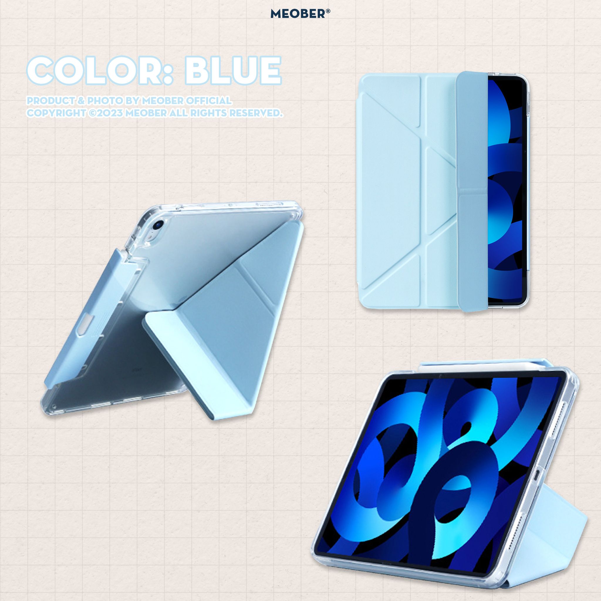 Bao da i Pad Origami gấp xếp xoay 360 cho Pro 11, Air 4/5/6/7, Gen7/8/9/10/11, Pro M4 - khay bút ẩn, lưng viền trong suốt by MèoBer