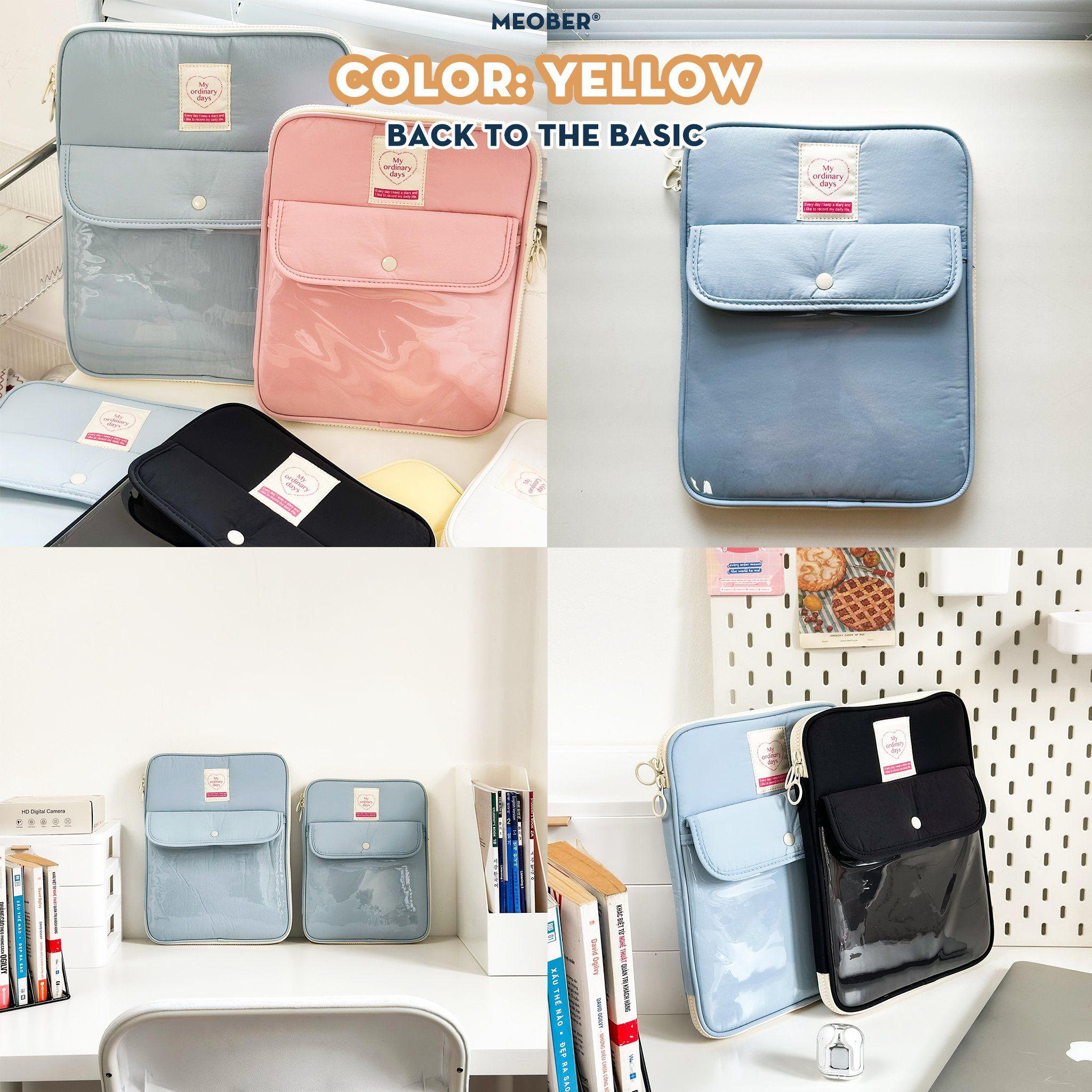 Túi chống sốc cho iPad & Laptop đa năng Basic Daily Korea Style - Thiết kế tối giản pastel, chia ngăn thông minh bảo vệ tối đa by MèoBer