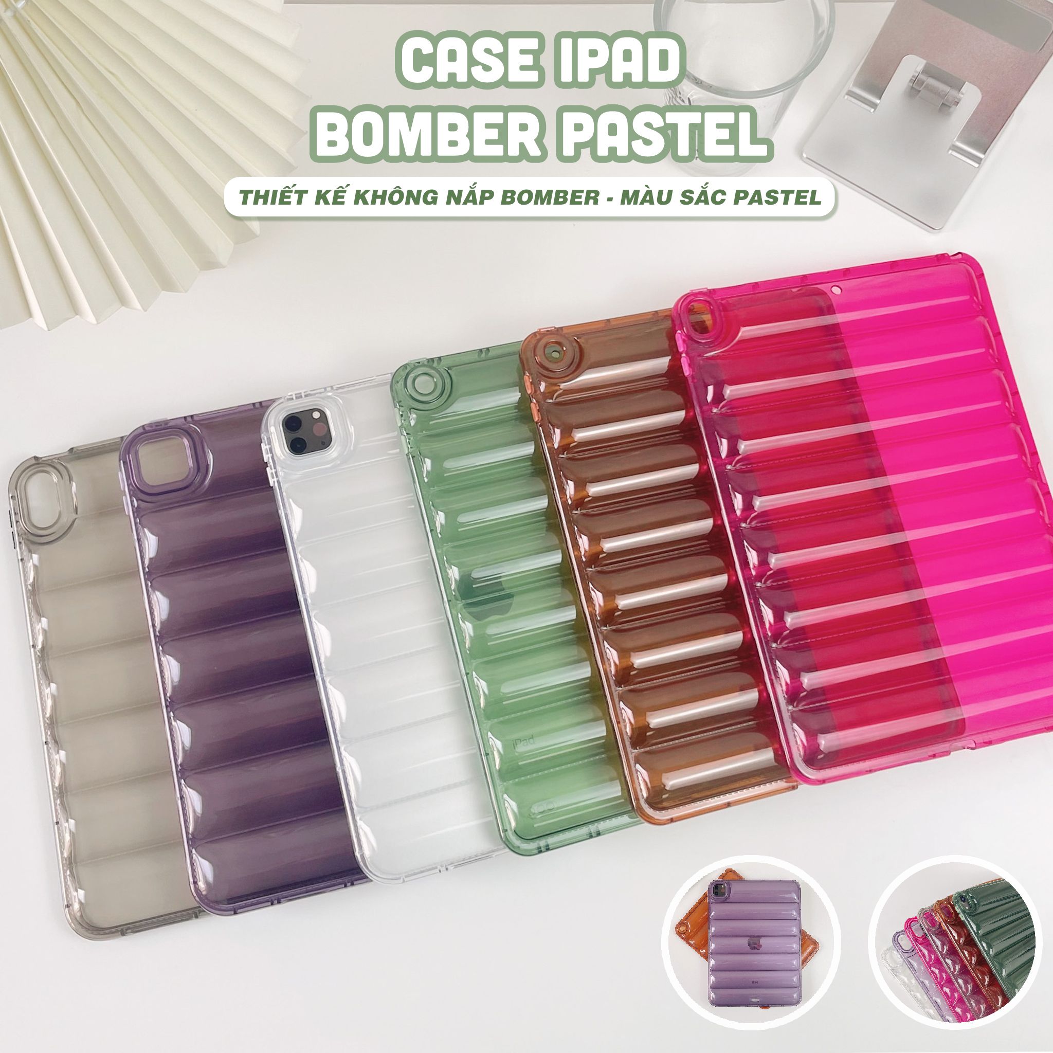  Case iPad Bomber Silicone - Thiết kế không nắp cover, nhẹ, màu sắc pastel trong suốt dành cho Gen 7/8/9 Air4/5 Pro 11 