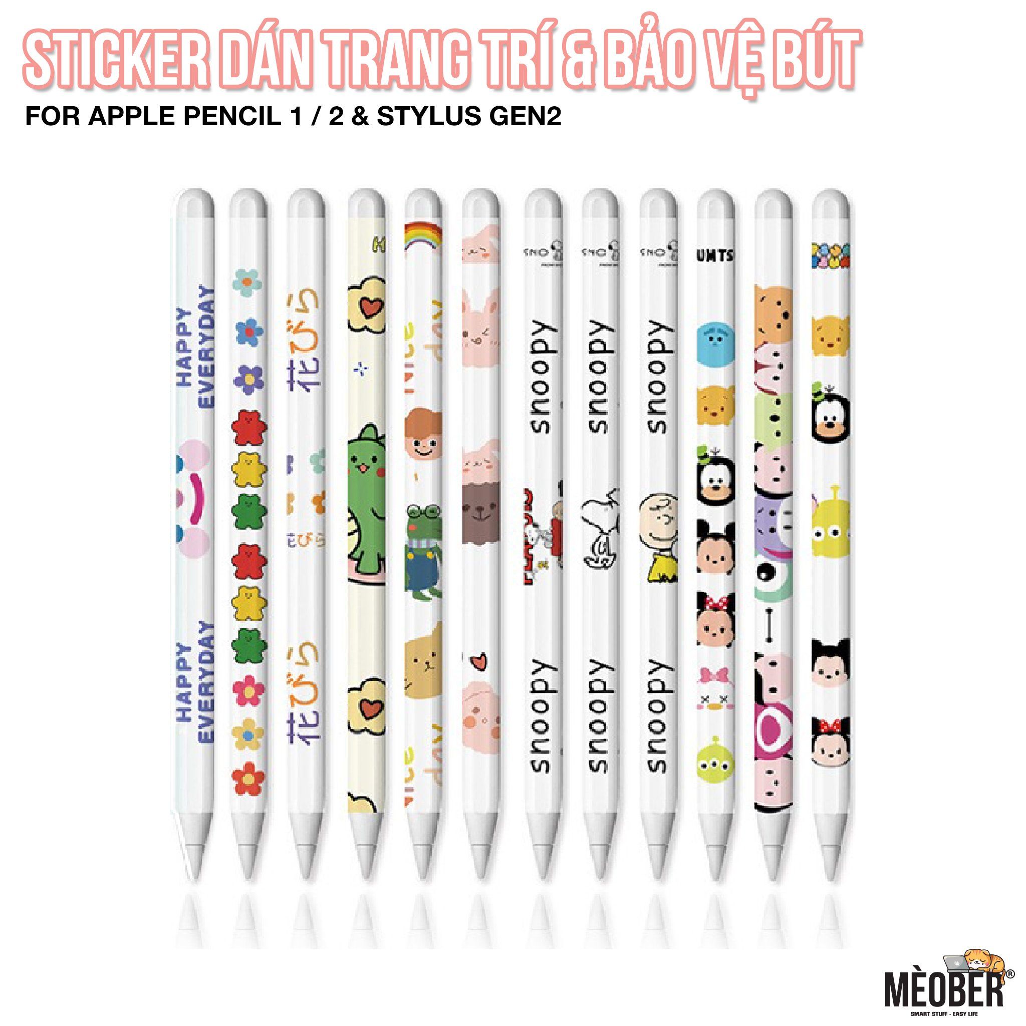 Miếng dán decal cute bảo vệ bút Apple Pencil 1 / 2 & Stylus Gen2 - Chống trầy, kháng nước, chất liệu nhám hạn chế bám mồ hôi