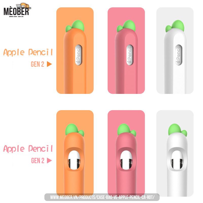 Case bảo vệ Apple Pencil thế hệ 1 và 2, chất liệu silicon cao cấp, ốp cover Apple Pencil Cà Rốt (3 màu)