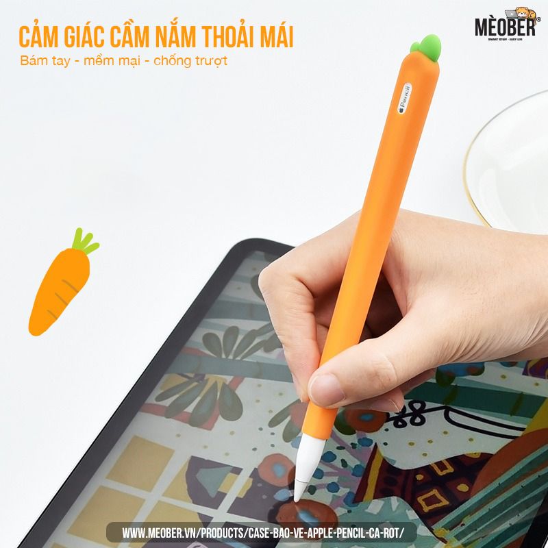 Case bảo vệ Apple Pencil thế hệ 1 và 2, chất liệu silicon cao cấp, ốp cover Apple Pencil Cà Rốt (3 màu)