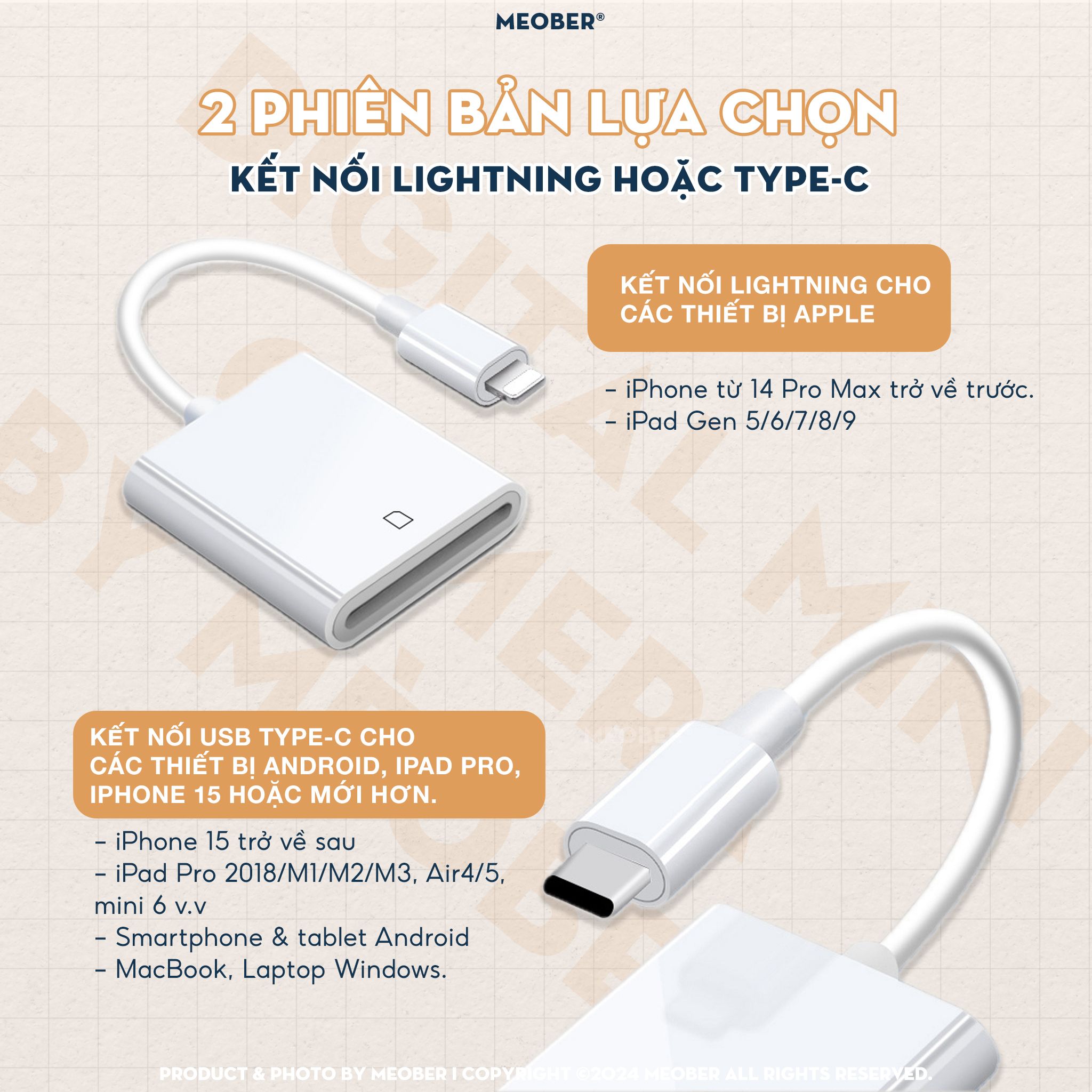  Đầu đọc thẻ nhớ adapter đọc thẻ SD, MicroSD dành cho điện thoại Type-C & Lightning to USB 3.0 tốc độ cao by MèoBer 