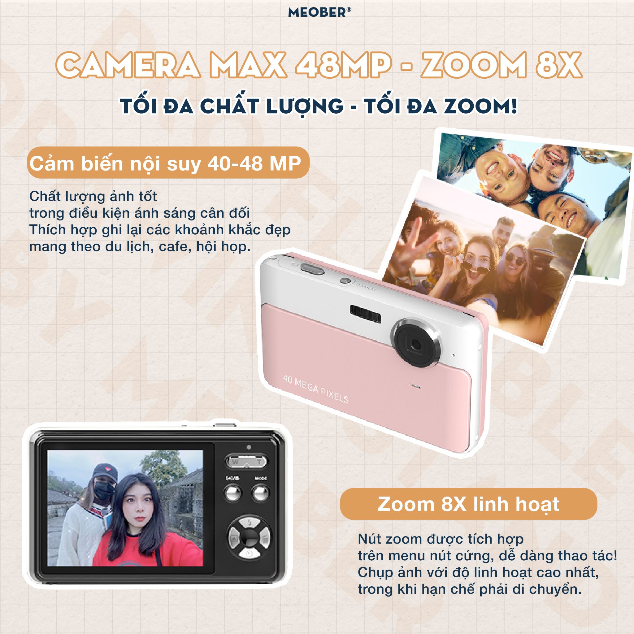  [Tặng thẻ nhớ] Máy ảnh kĩ thuật số digital pocket camera - quay, chụp zoom 8x siêu mỏng nhỏ gọn 