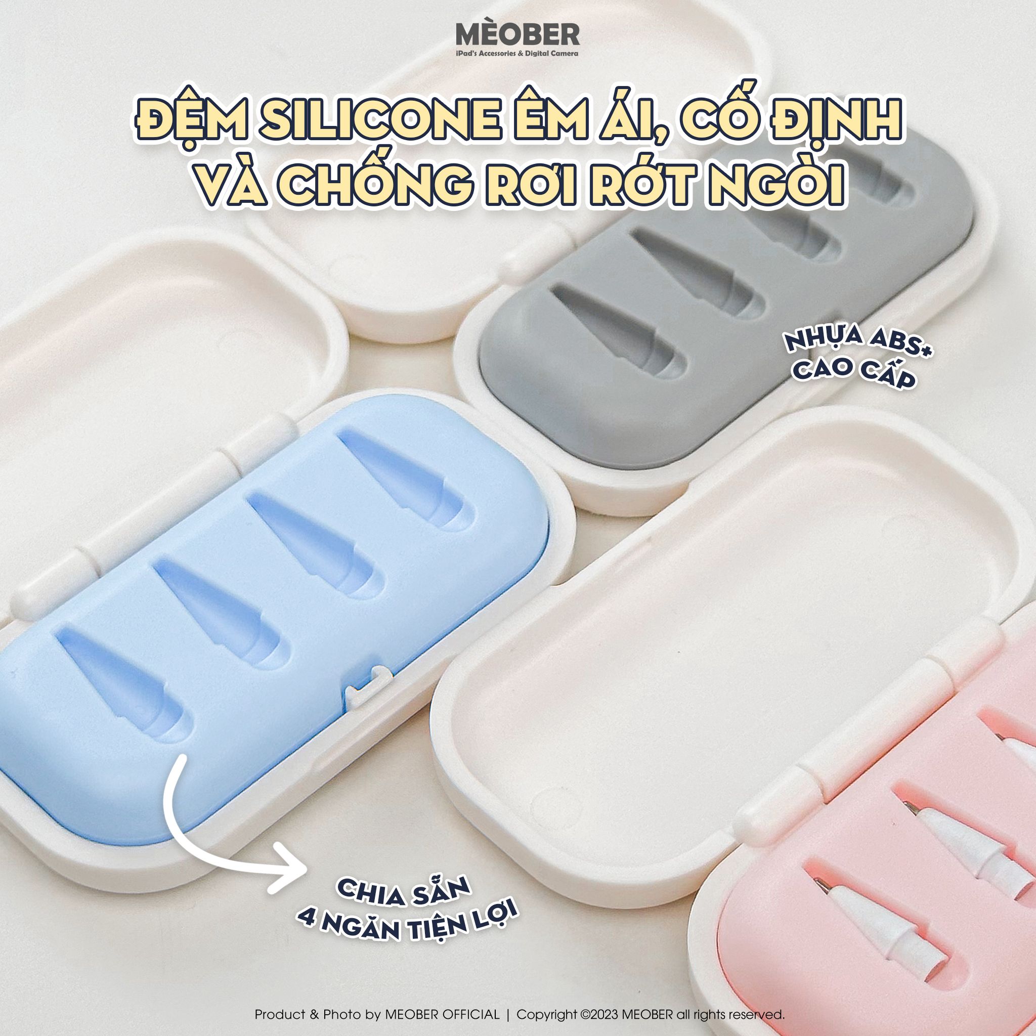 Hộp đựng ngòi bút cảm ứng thiết kế tối giản, lõi cao su chống rơi rớt màu pastel, chất liệu vỏ ABS by MèoBer