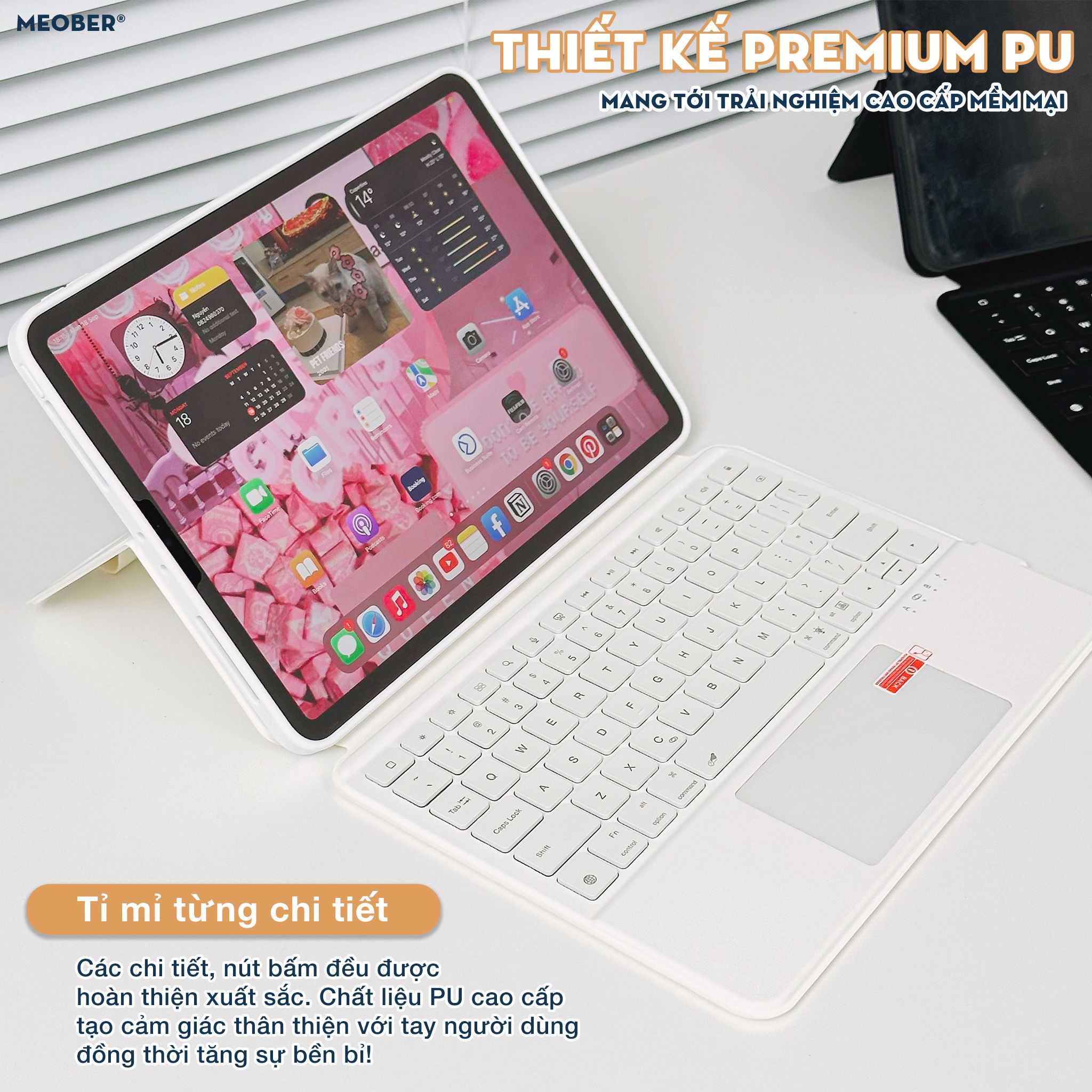  [Premium] Bao da iPad Kèm Bàn Phím Smart Keyboard tháo rời, xoay dọc dành cho Gen 7 8 9, Air 4 5, Pro 11 M1 M2 by Meober 