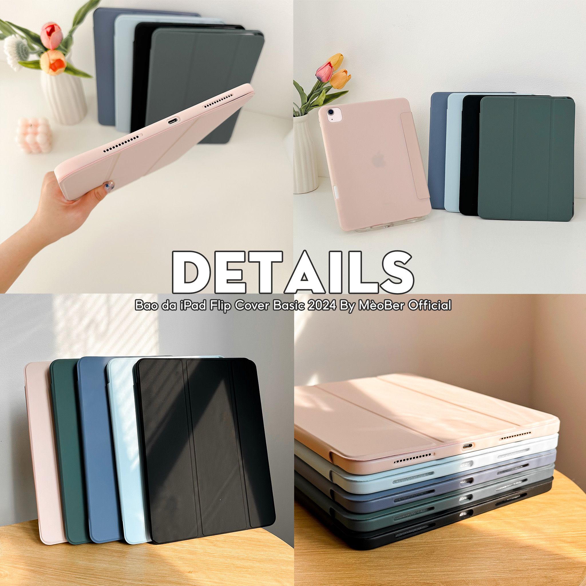 Bao da iPad Flip Cover Basic 2024 Siêu Chống Sốc , Full màu cho Pro 11 M1 Air 4 5 6Gen 9 10 Pro 12.9 by MèoBer