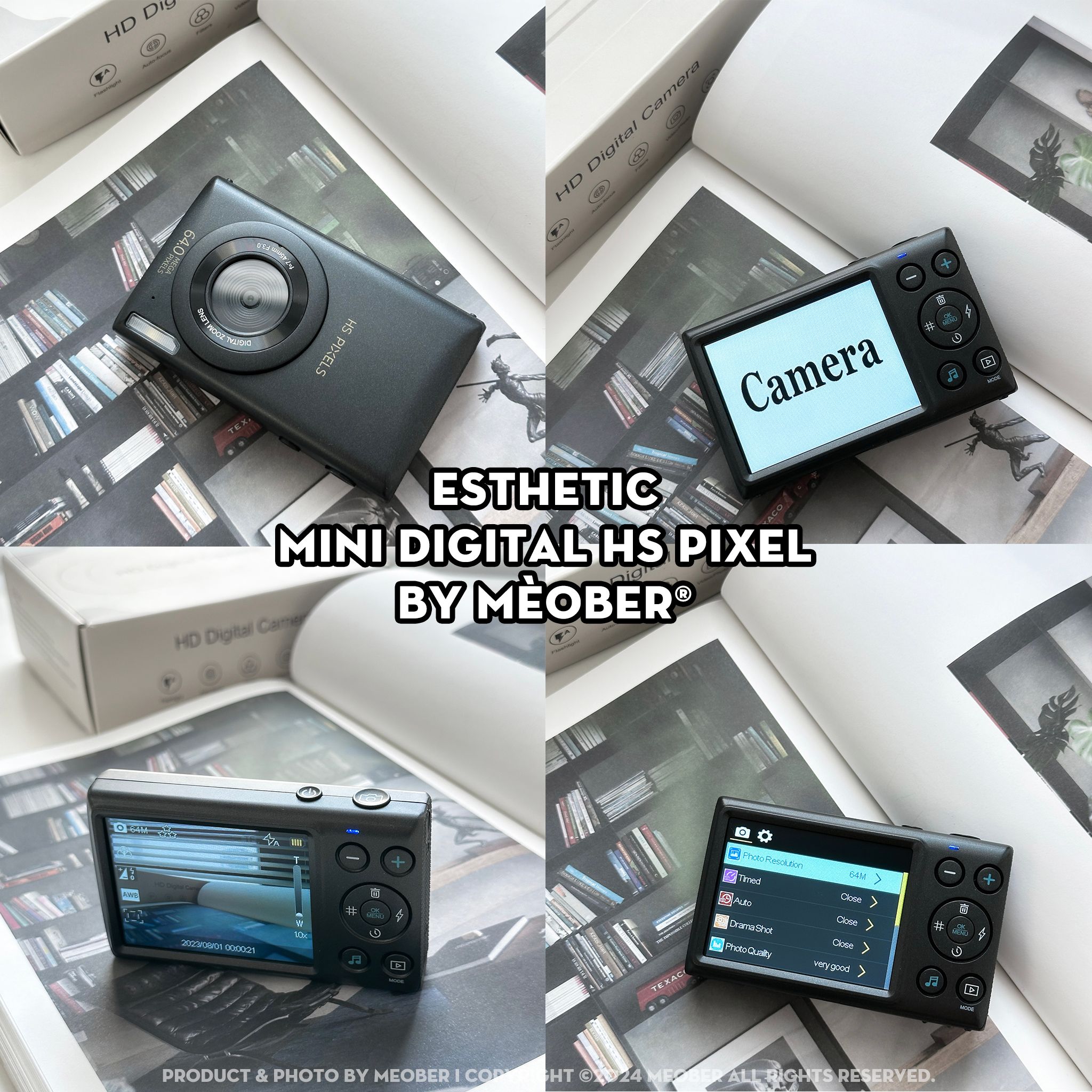  [Tặng thẻ nhớ] Máy ảnh kĩ thuật số digital mini camera HS Pixel - quay, chụp 64MP, siêu mỏng nhỏ gọn by MèoBer 