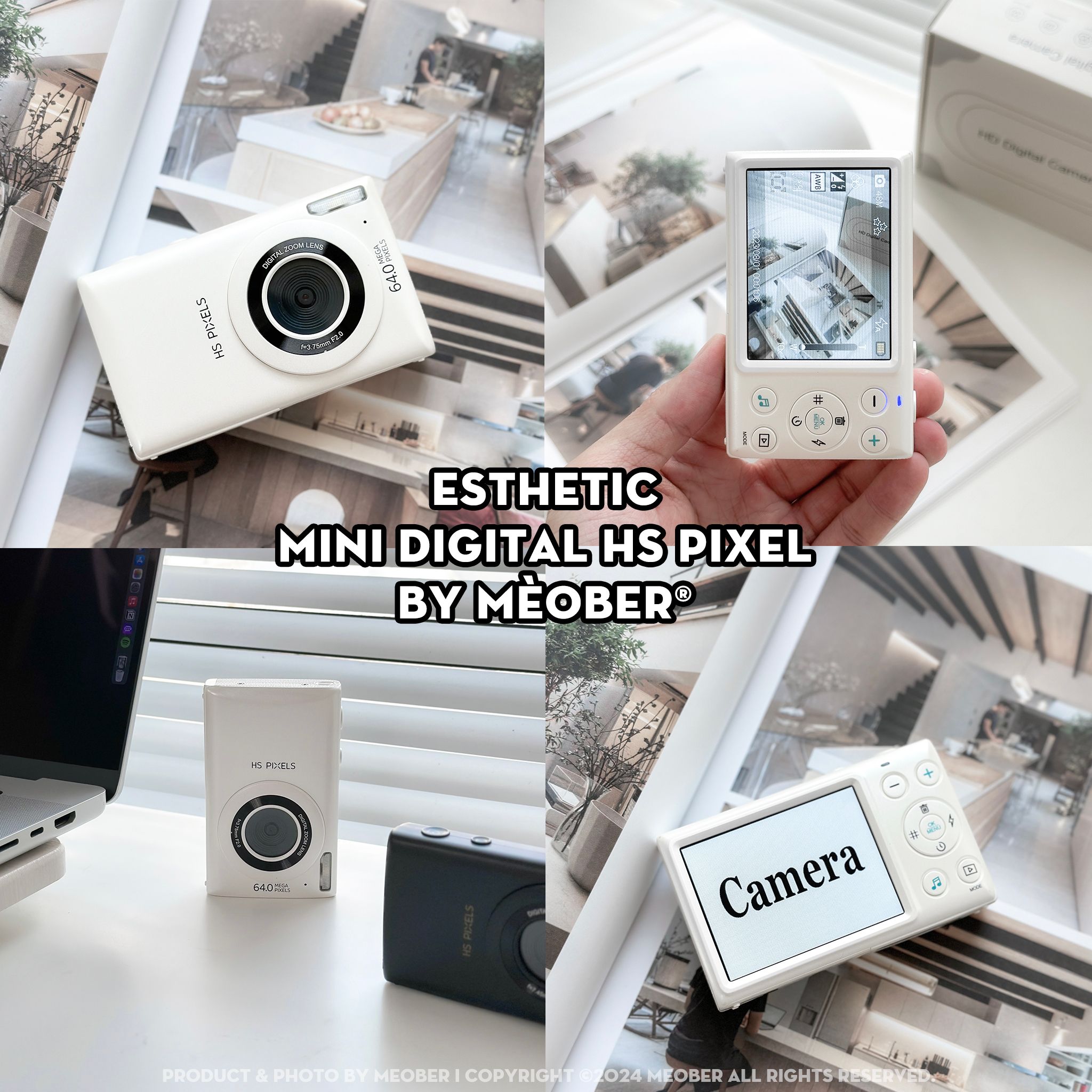  [Tặng thẻ nhớ] Máy ảnh kĩ thuật số digital mini camera HS Pixel - quay, chụp 64MP, siêu mỏng nhỏ gọn by MèoBer 