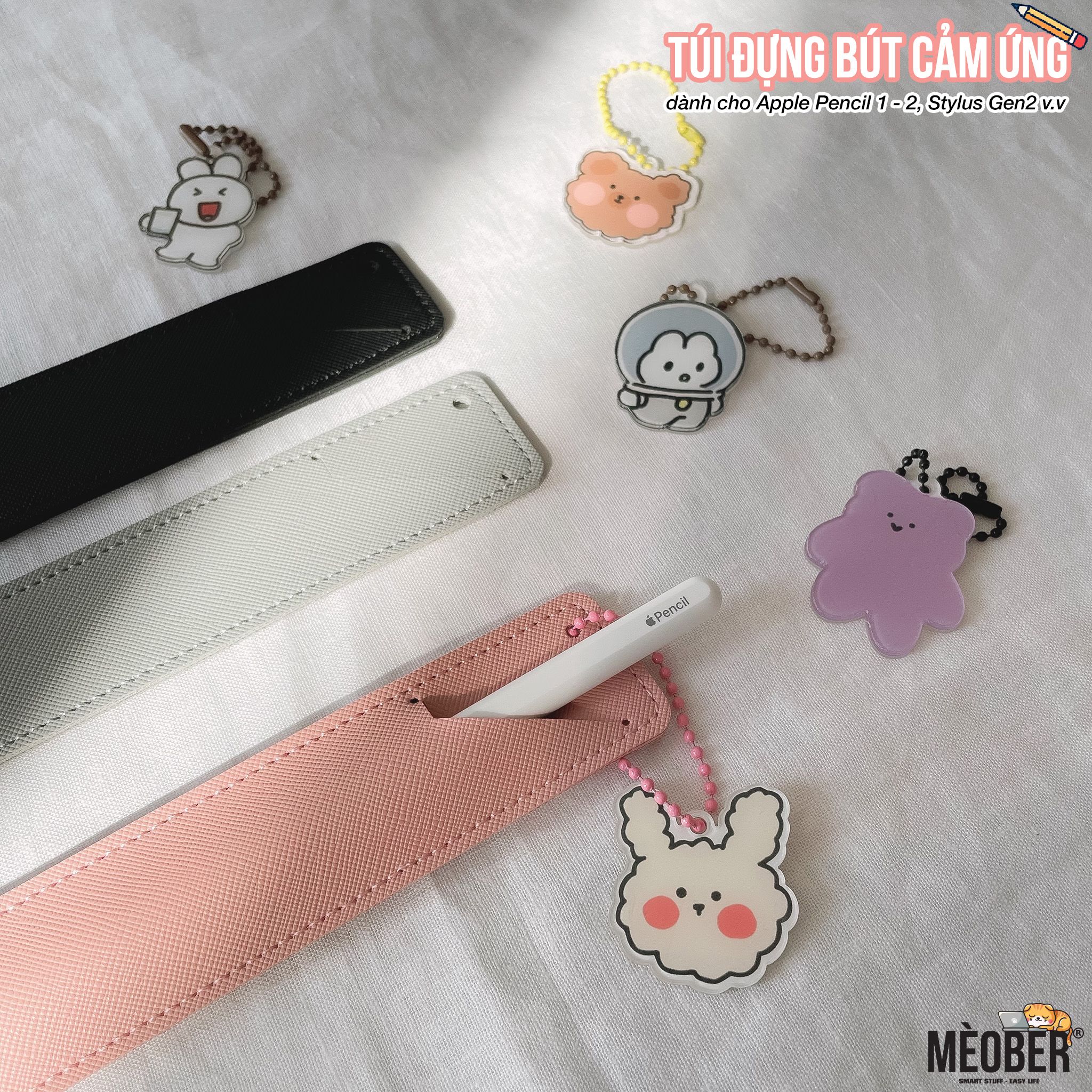 Túi đựng bút cảm ứng dành cho Apple Pencil 1 & 2, Stylus Gen2 - Chất liệu da PU Cao cấp, Tặng kèm keychain cute