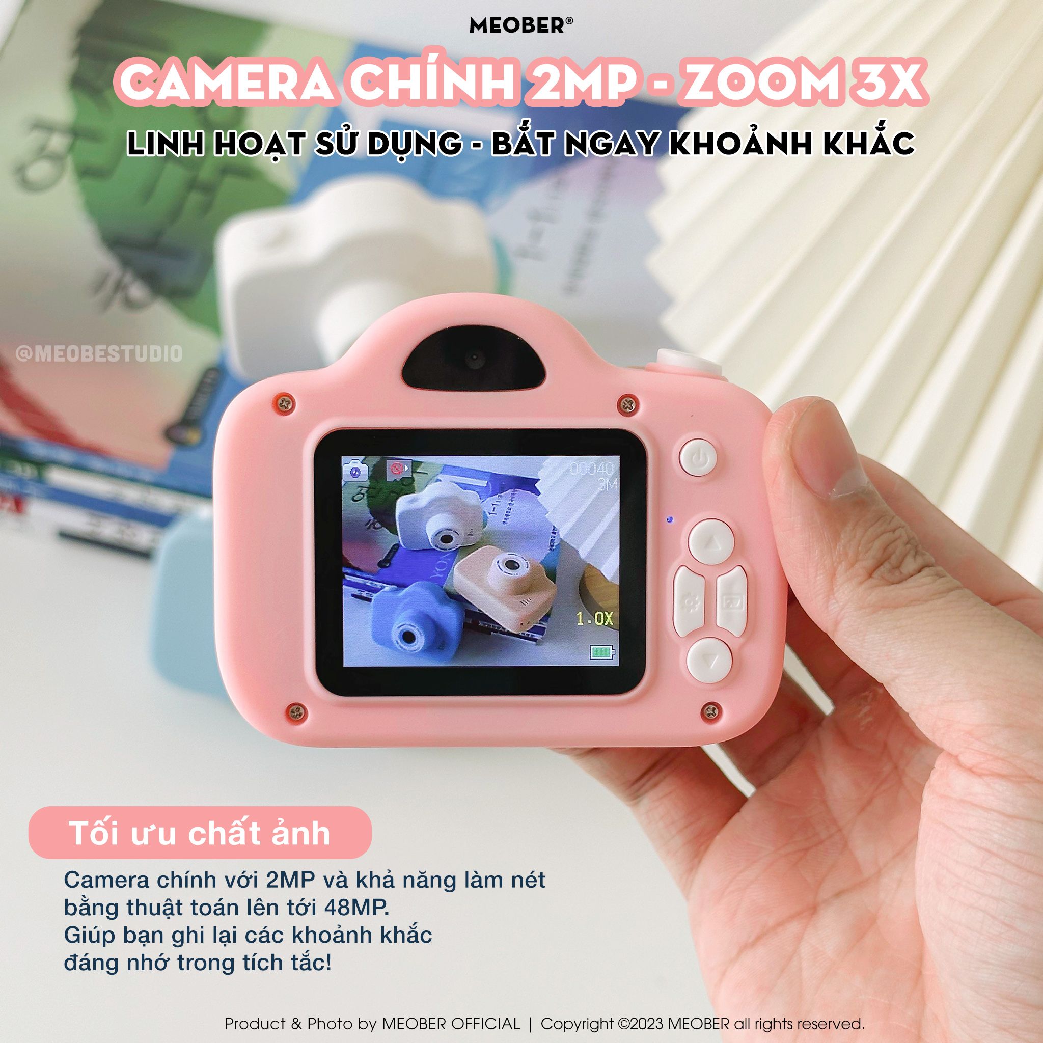  [Tặng thẻ nhớ] Máy ảnh kts children mini camera  by Meober - quay, chụp, chơi game, nghe nhạc, thiết kế pastel cute 