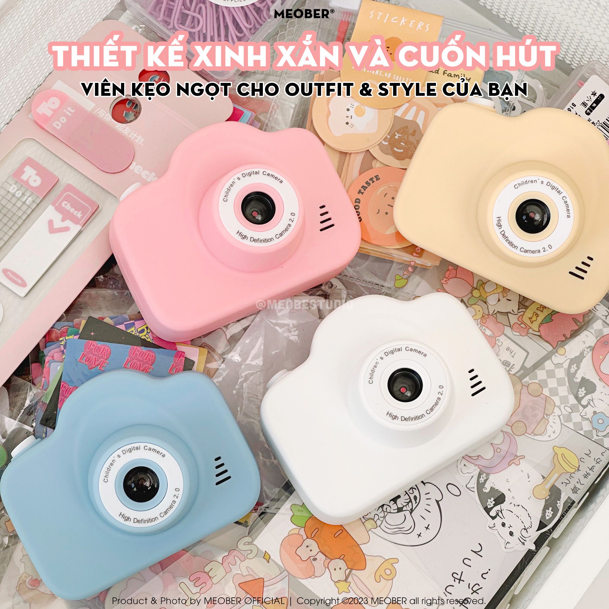  [Tặng thẻ nhớ] Máy ảnh kts children mini camera  by Meober - quay, chụp, chơi game, nghe nhạc, thiết kế pastel cute 