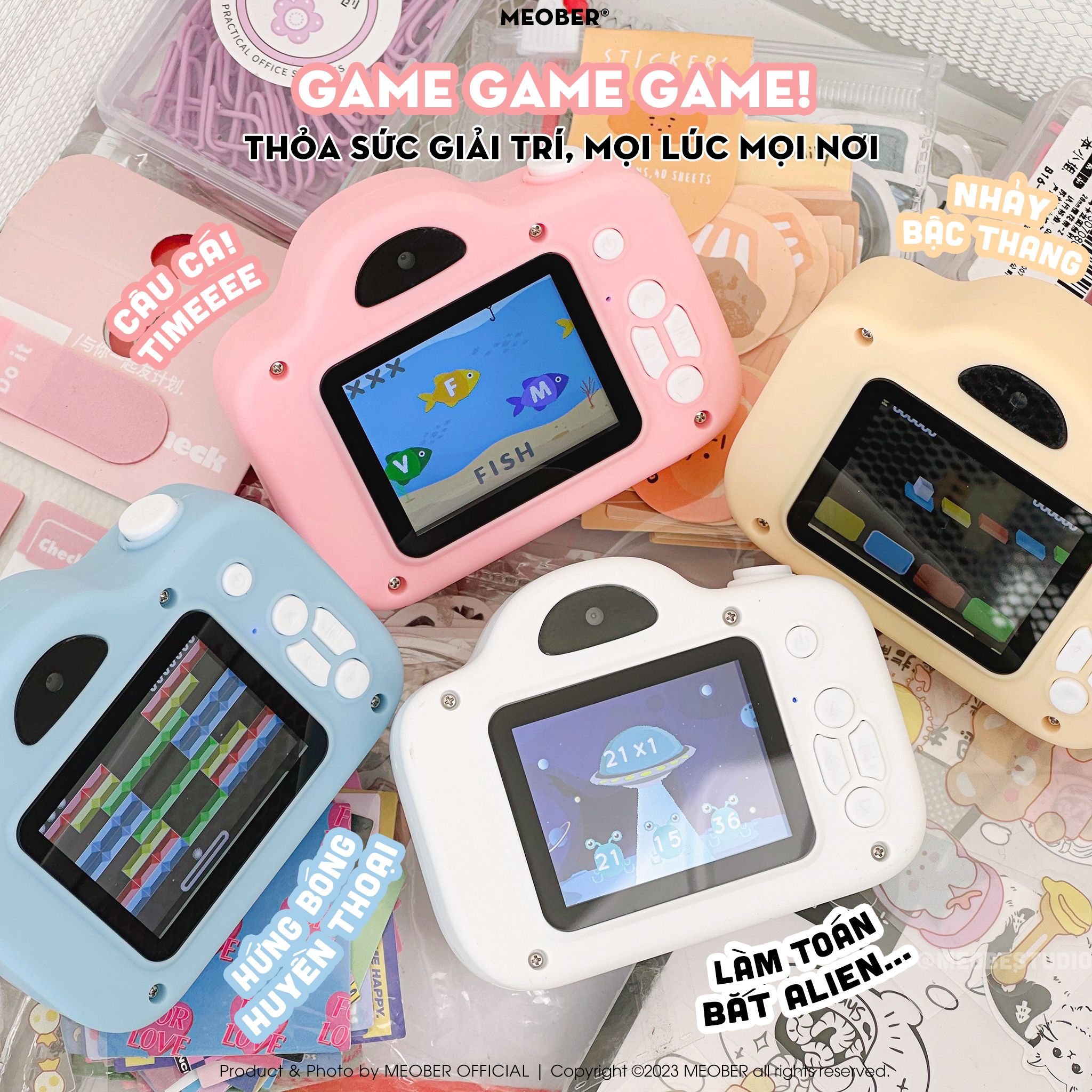  [Tặng thẻ nhớ] Máy ảnh kts children mini camera  by Meober - quay, chụp, chơi game, nghe nhạc, thiết kế pastel cute 