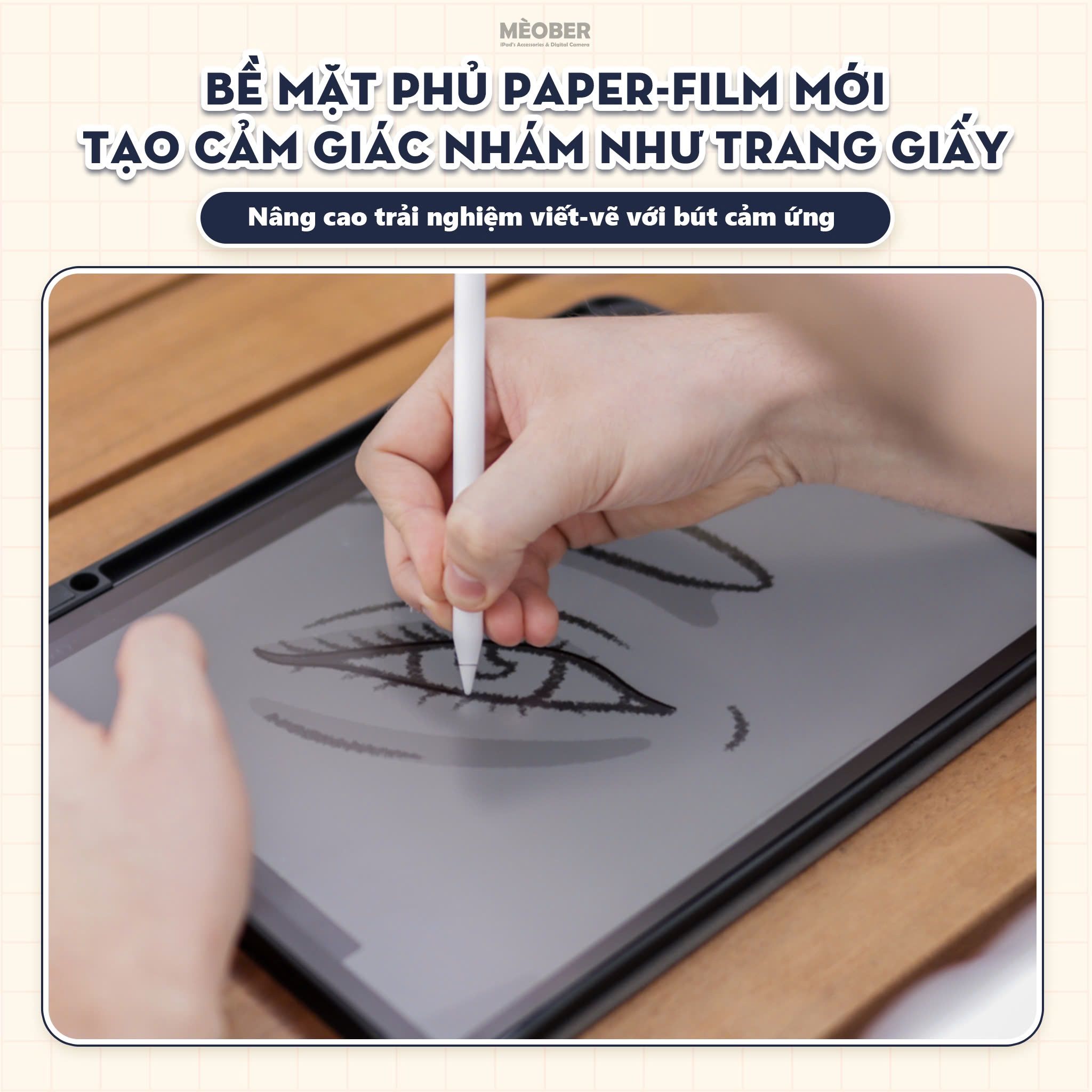 Kính cường lực Paperlike cho iPad - bảo vệ màn hình siêu cứng 9H, phủ paper-film nhám viết vẽ như trên giấy, hạn chế vân, ánh sáng xanh by MèoBer