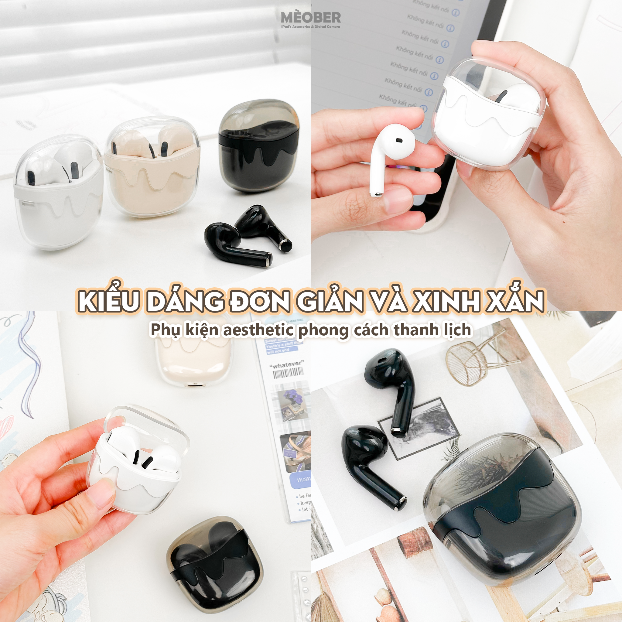 Tai Nghe TWS Crystal Cute 2024 âm thanh nổi, giảm ồn, thiết kế trong suốt by MèoBer