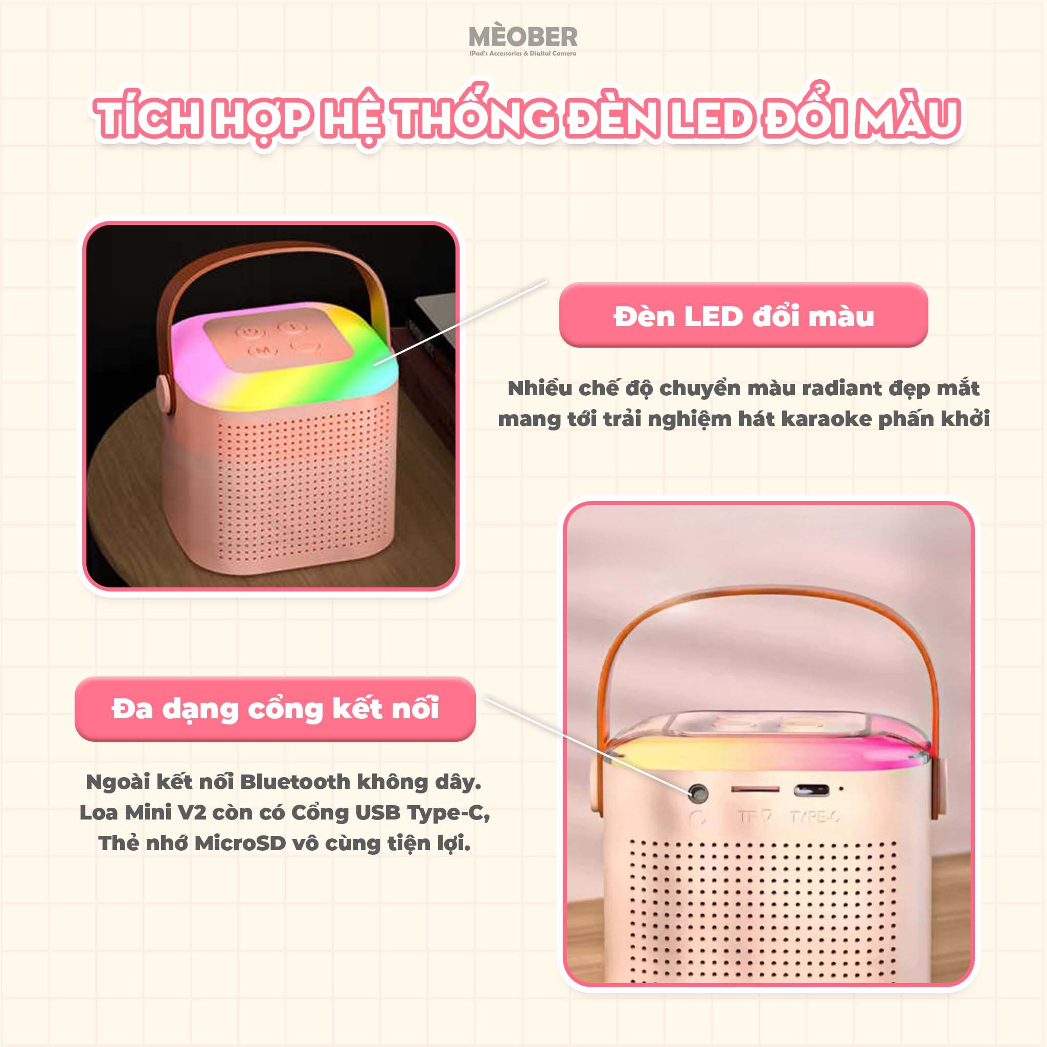 Bộ Loa Bluetooth kèm Micro không dây hát Karaoke Mini V2, loa bluetooth by MèoBer